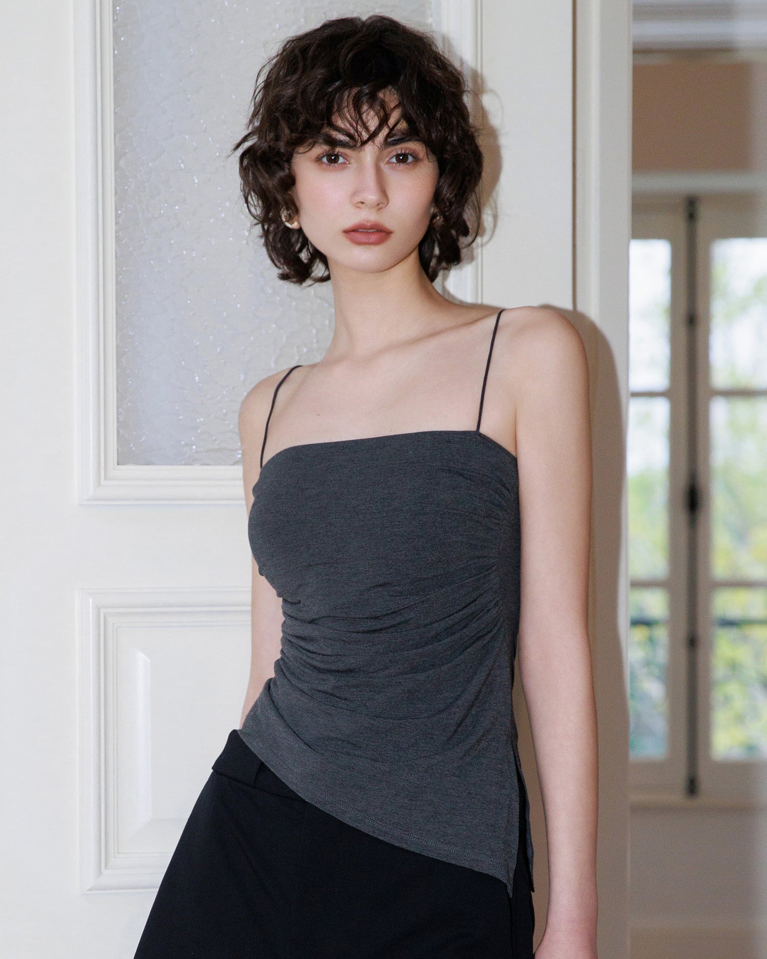 Slimming Ruched Split Cami with Built-in Bra Wireless