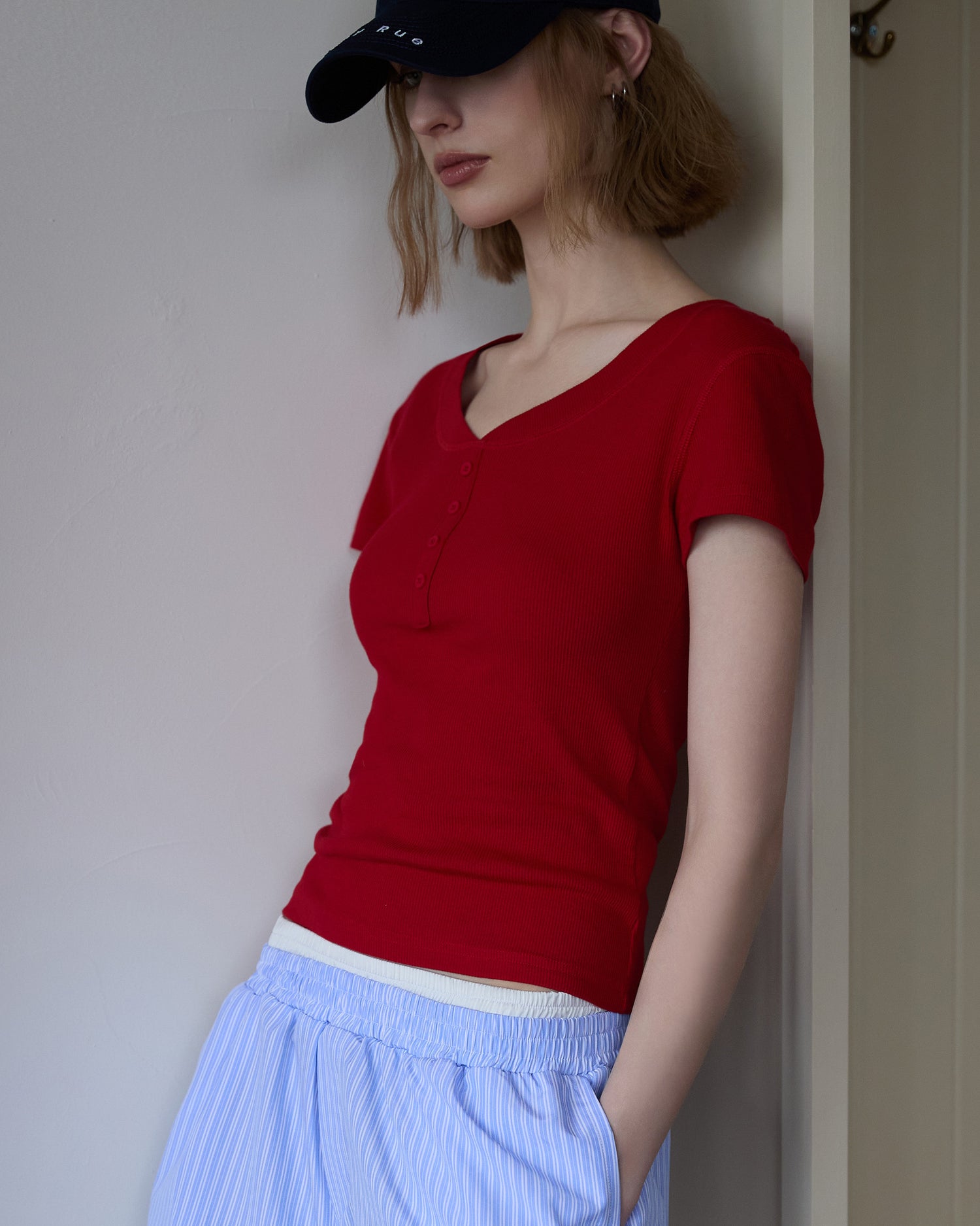 Women's V-Neck Button T-Shirt