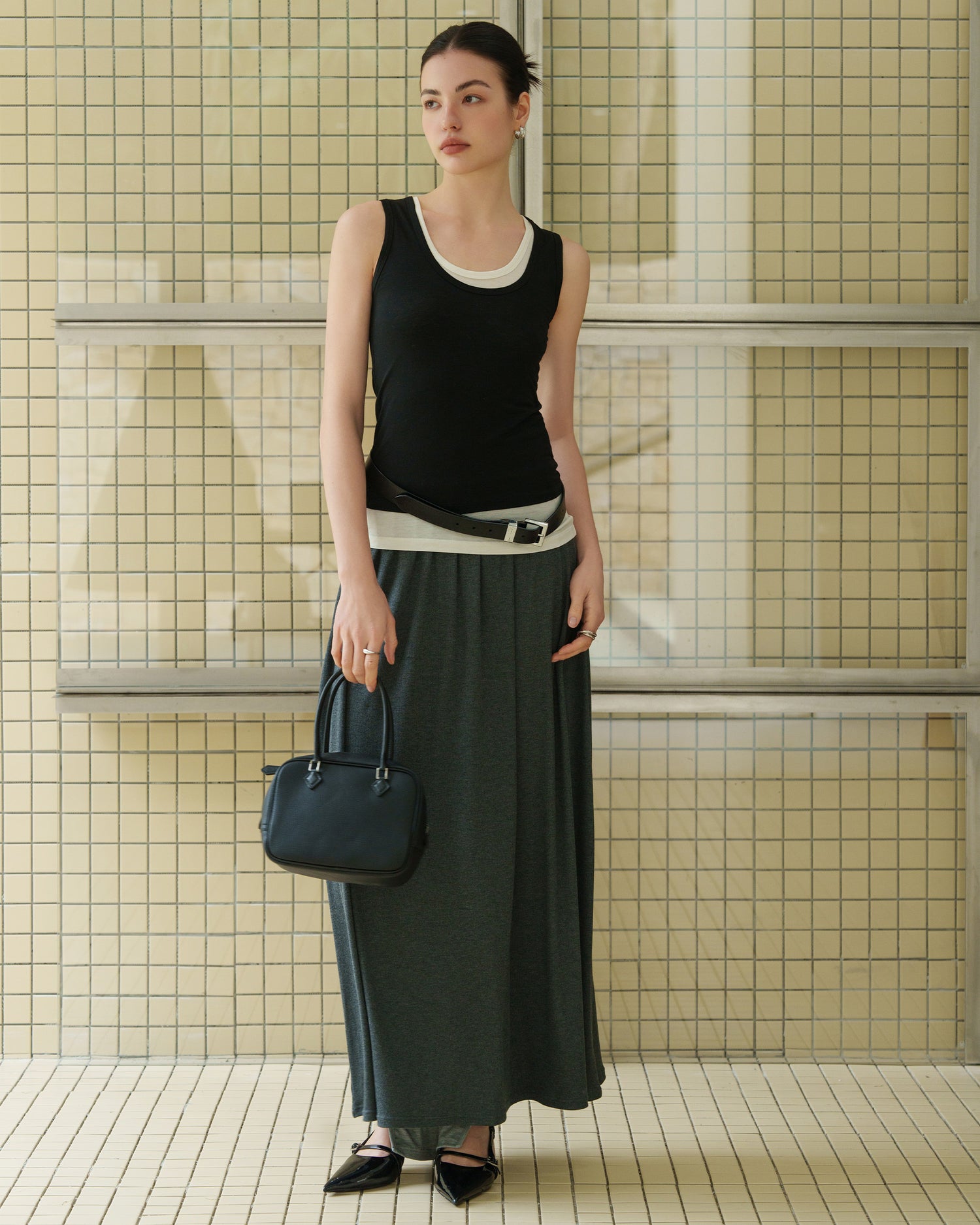 Women's High-Waisted Flowing A-Line Midi Skirt