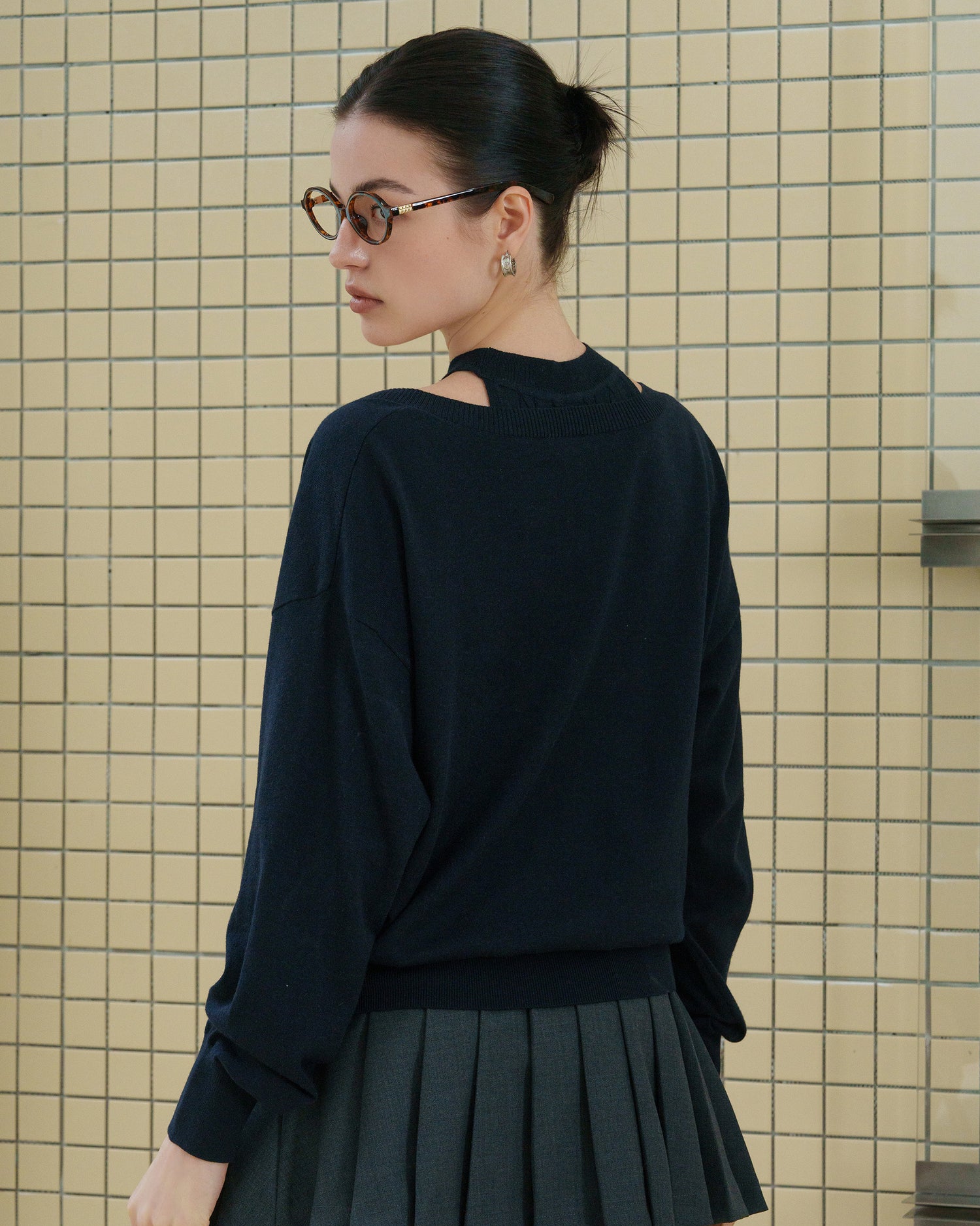 Silk Blend Deep V-Neck Knit Pullover