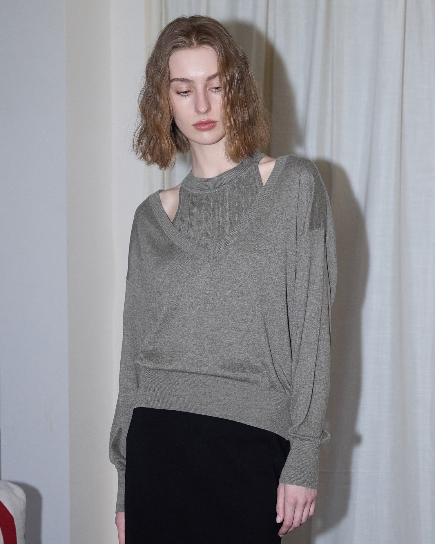 Silk Blend Deep V-Neck Knit Pullover