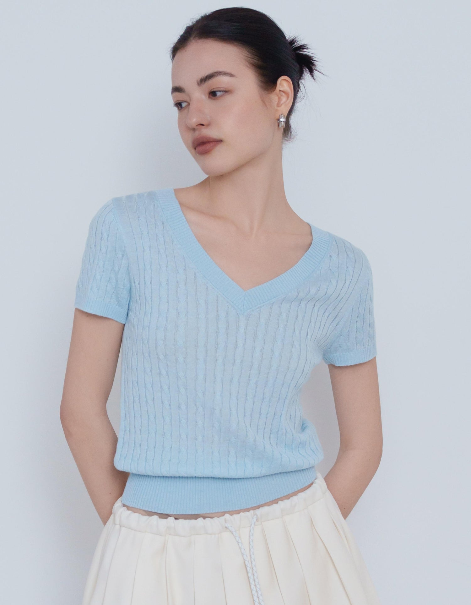 Cable Knit Short Sleeve Top