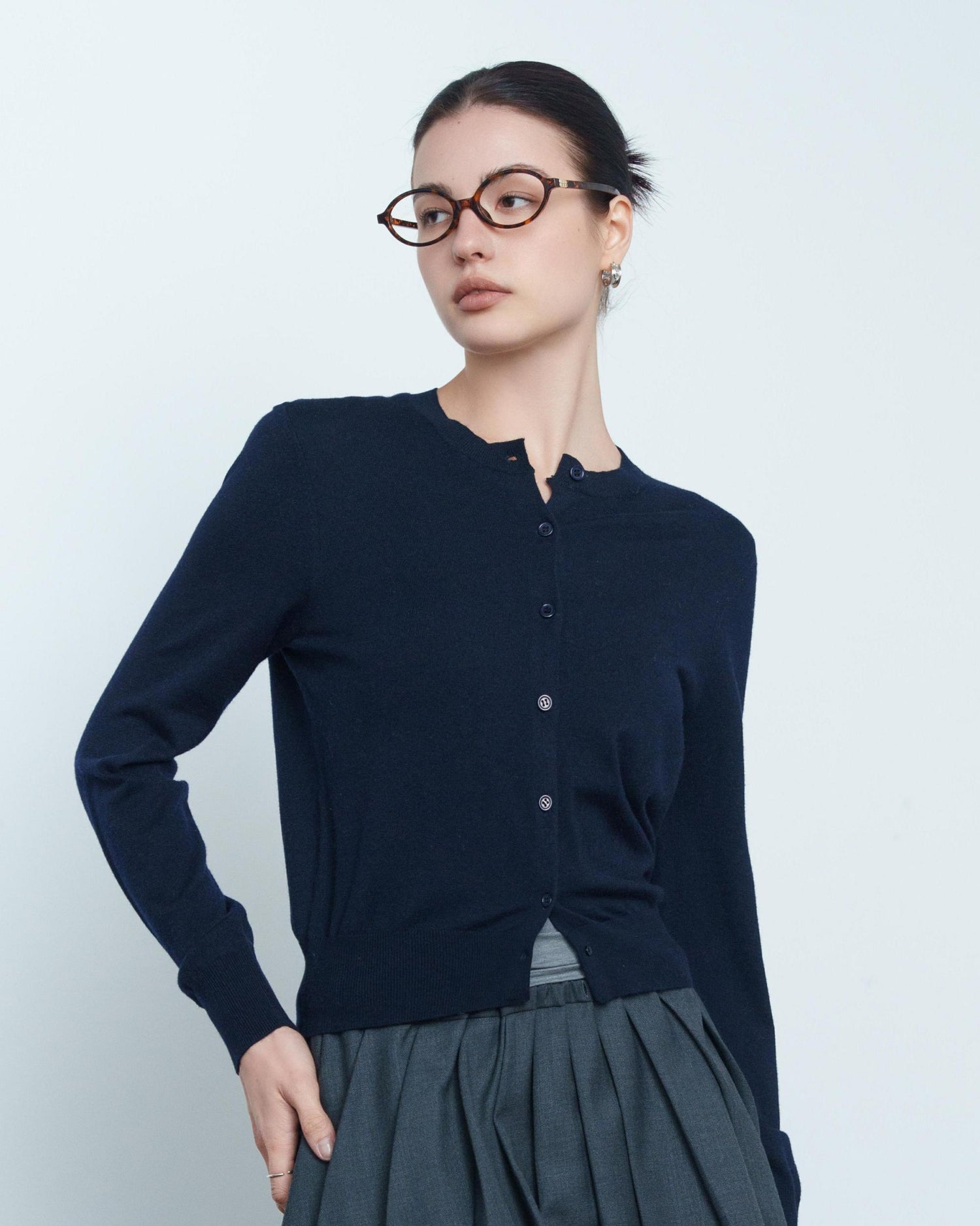 Silk Wool Blend Long Sleeve Cardigan