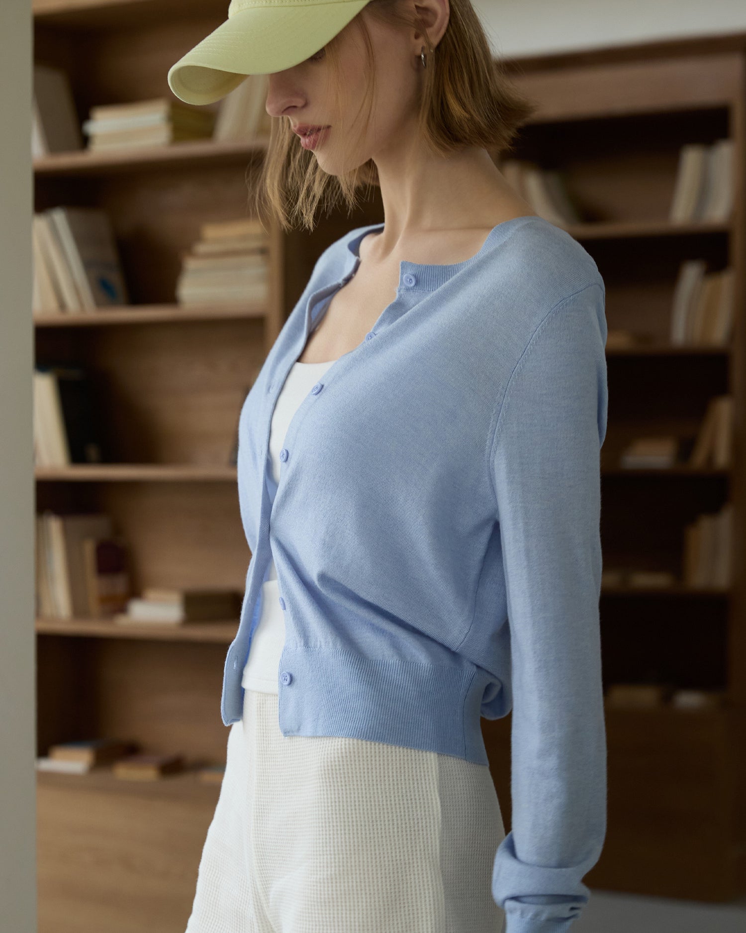 Silk Wool Blend Long Sleeve Cardigan