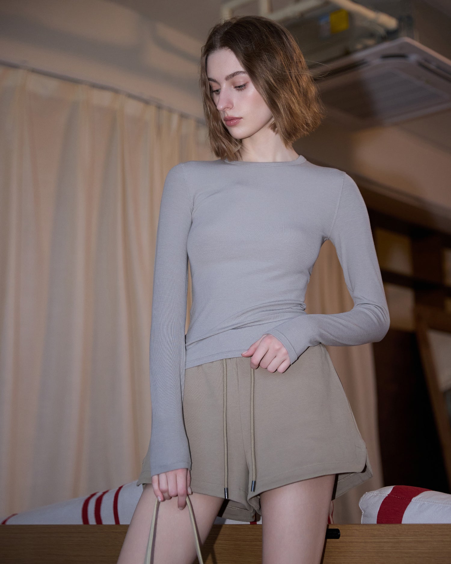 Women's Silk Ribbed Long Sleeve Top