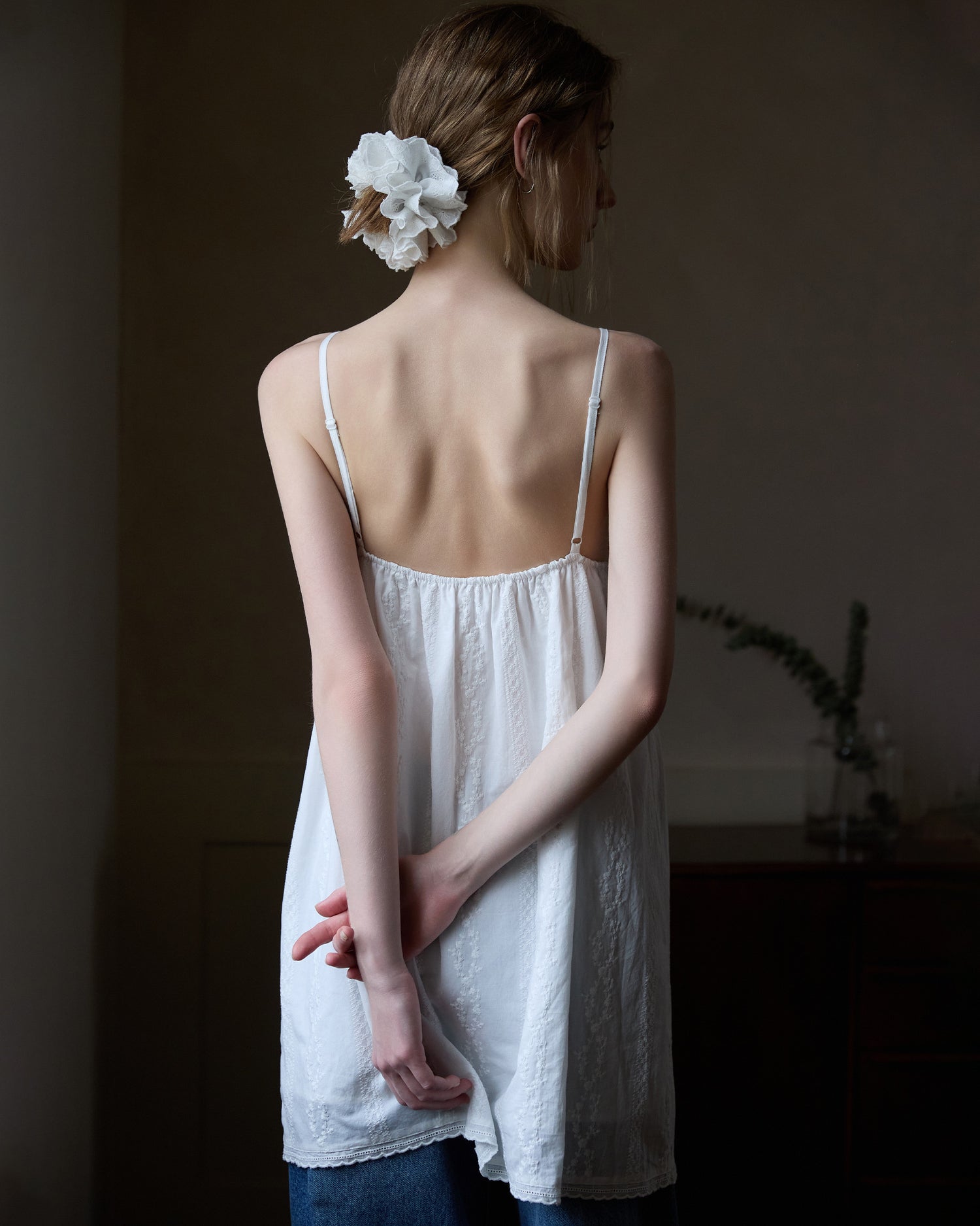 Women's Embroidered Cotton Dress with Padded Bralette