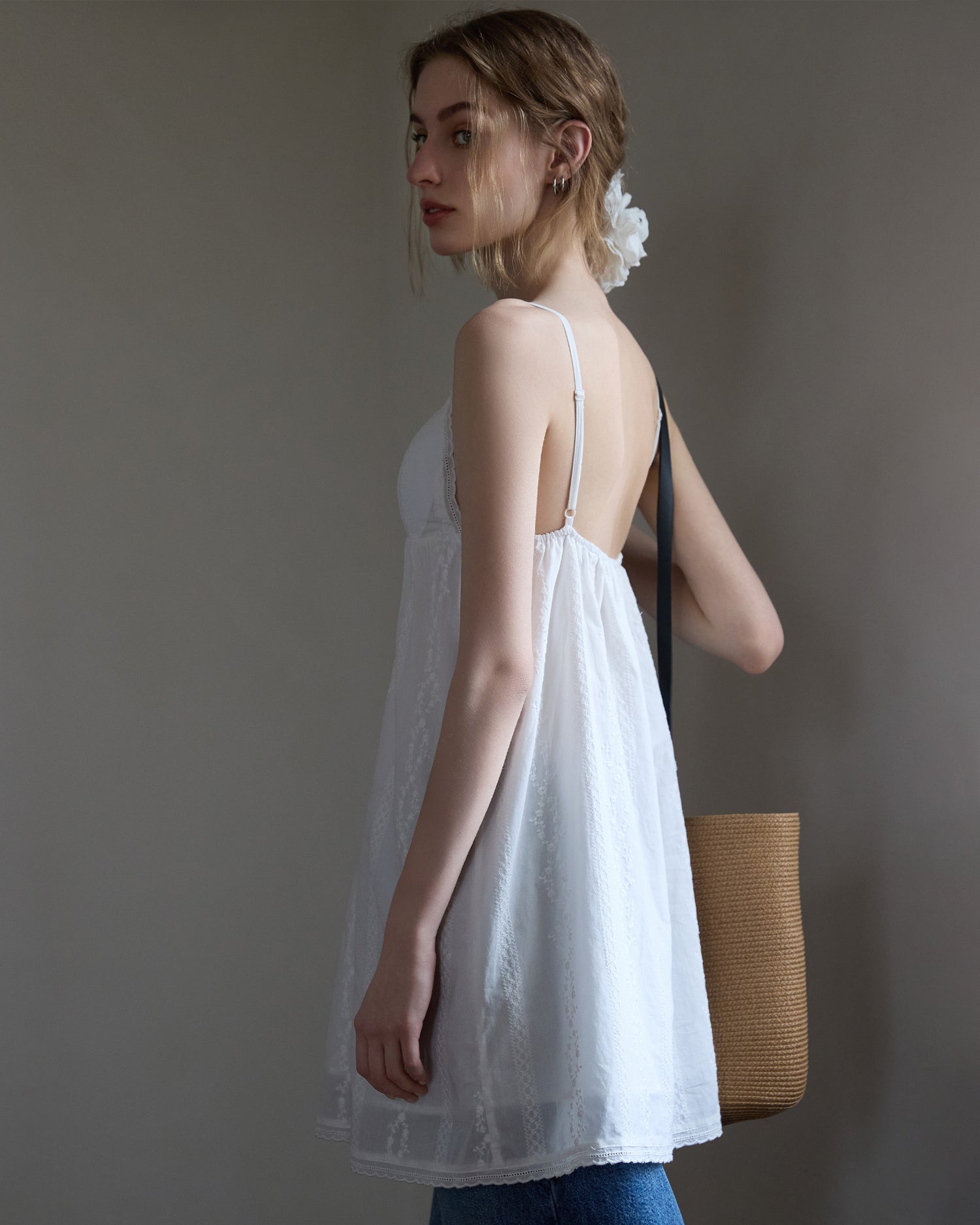 Women's Embroidered Cotton Dress with Padded Bralette