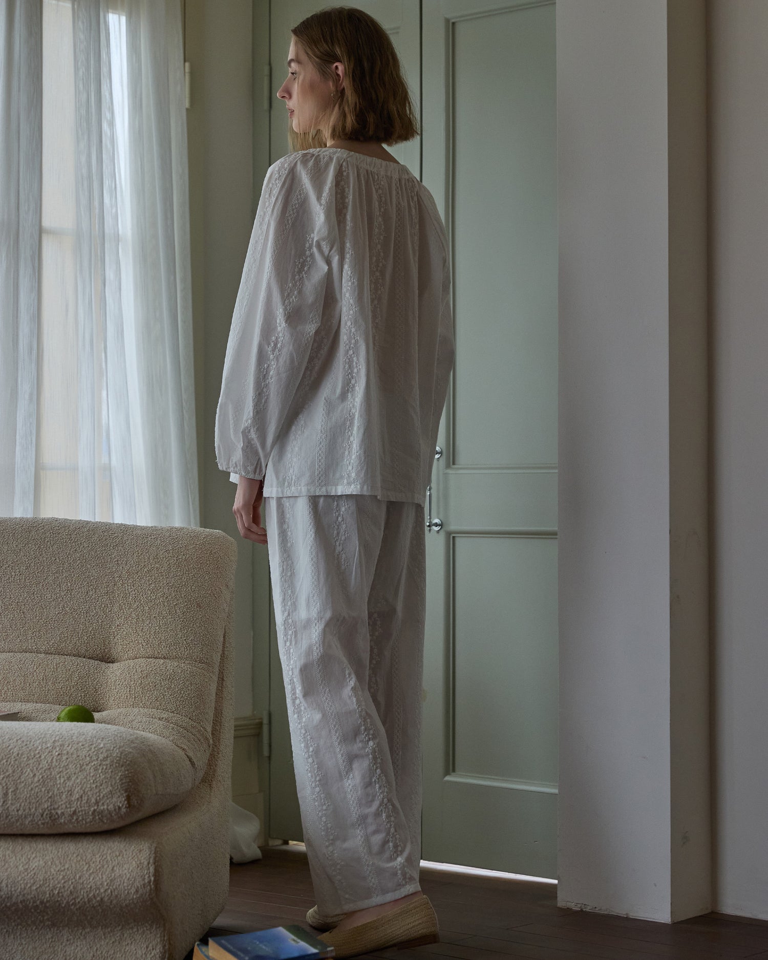 Women's Embroidered Cotton Loungewear Set with Padded Cups