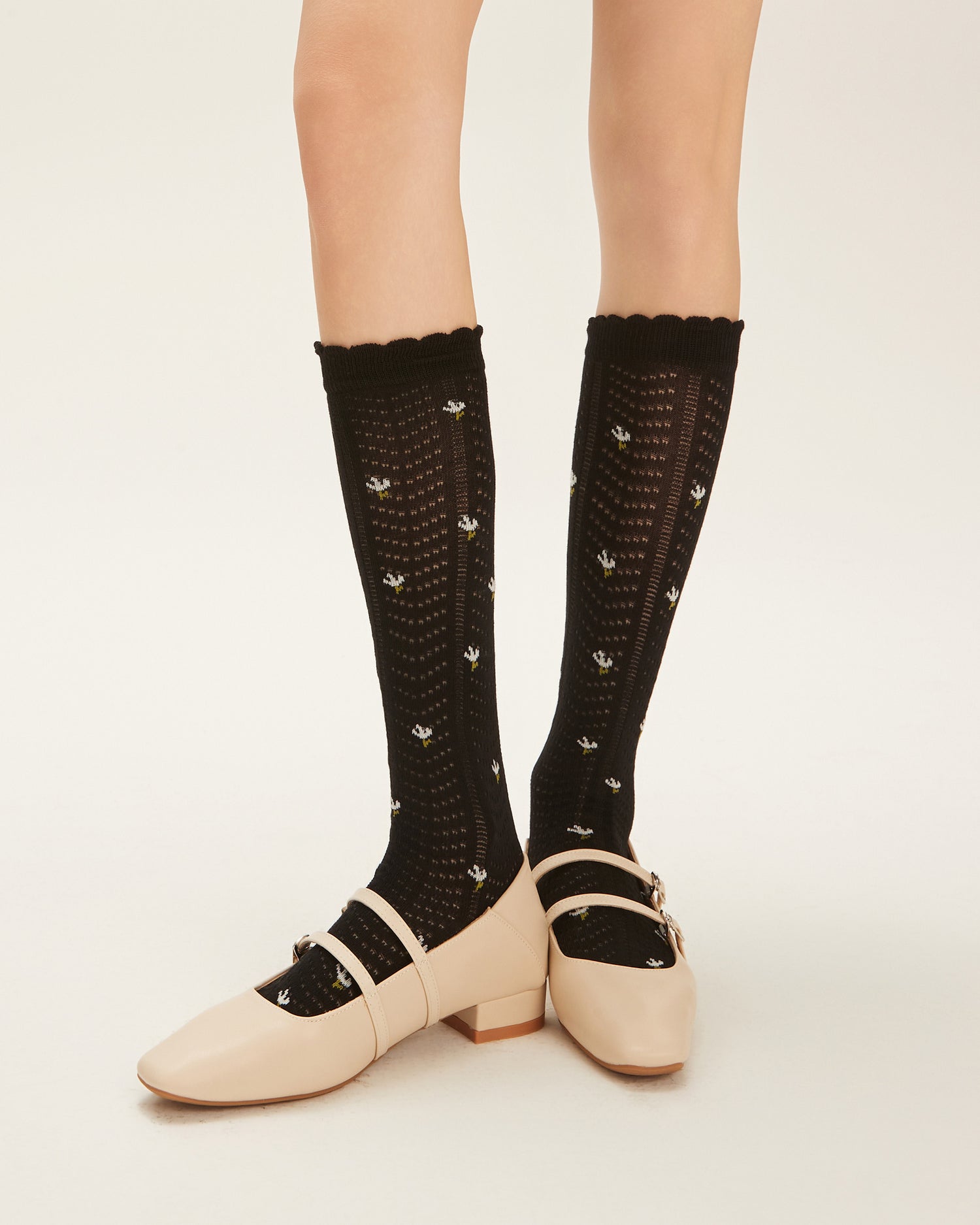 Women's Retro Floral Fishbone Pattern Knee-High Socks