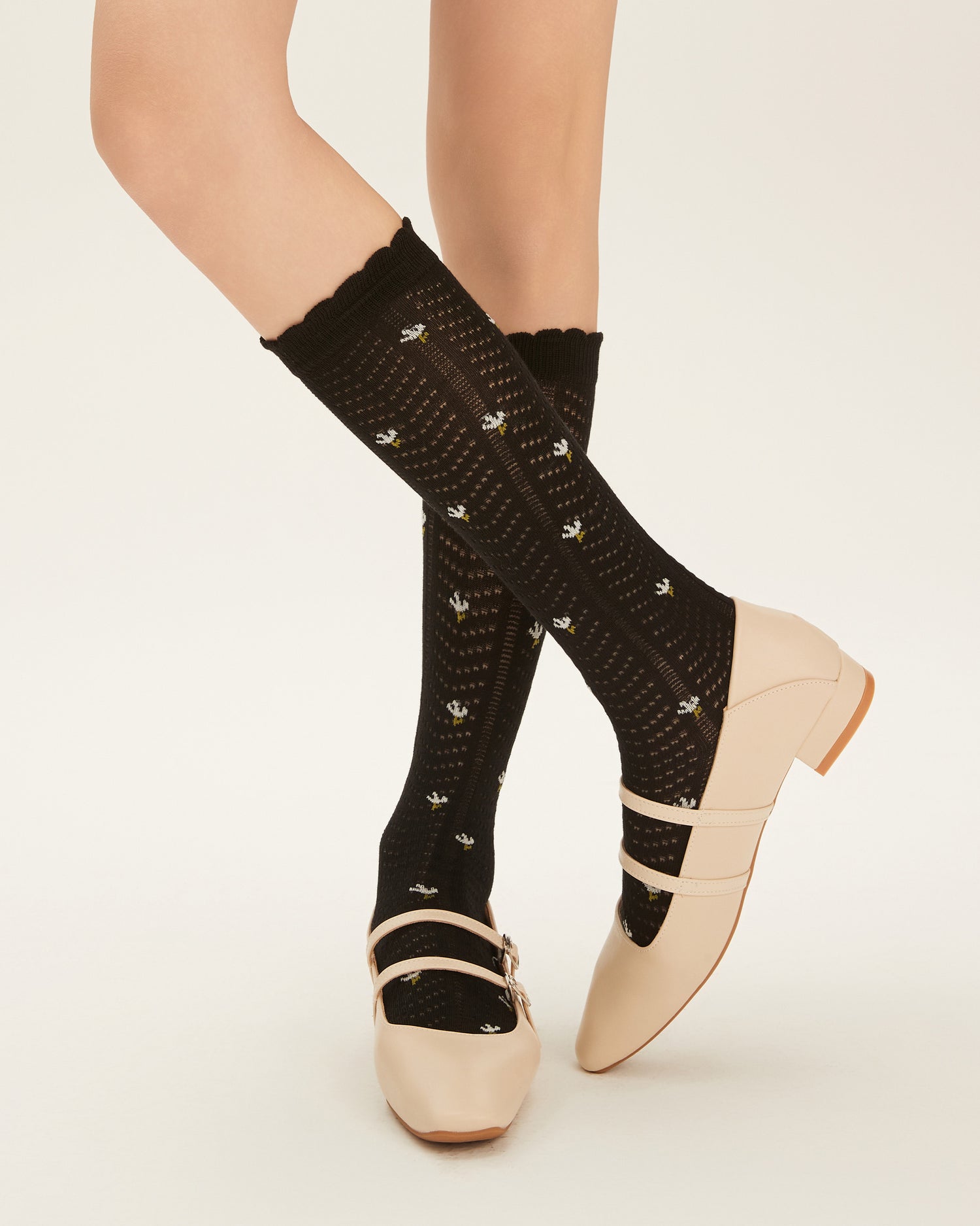 Women's Retro Floral Fishbone Pattern Knee-High Socks