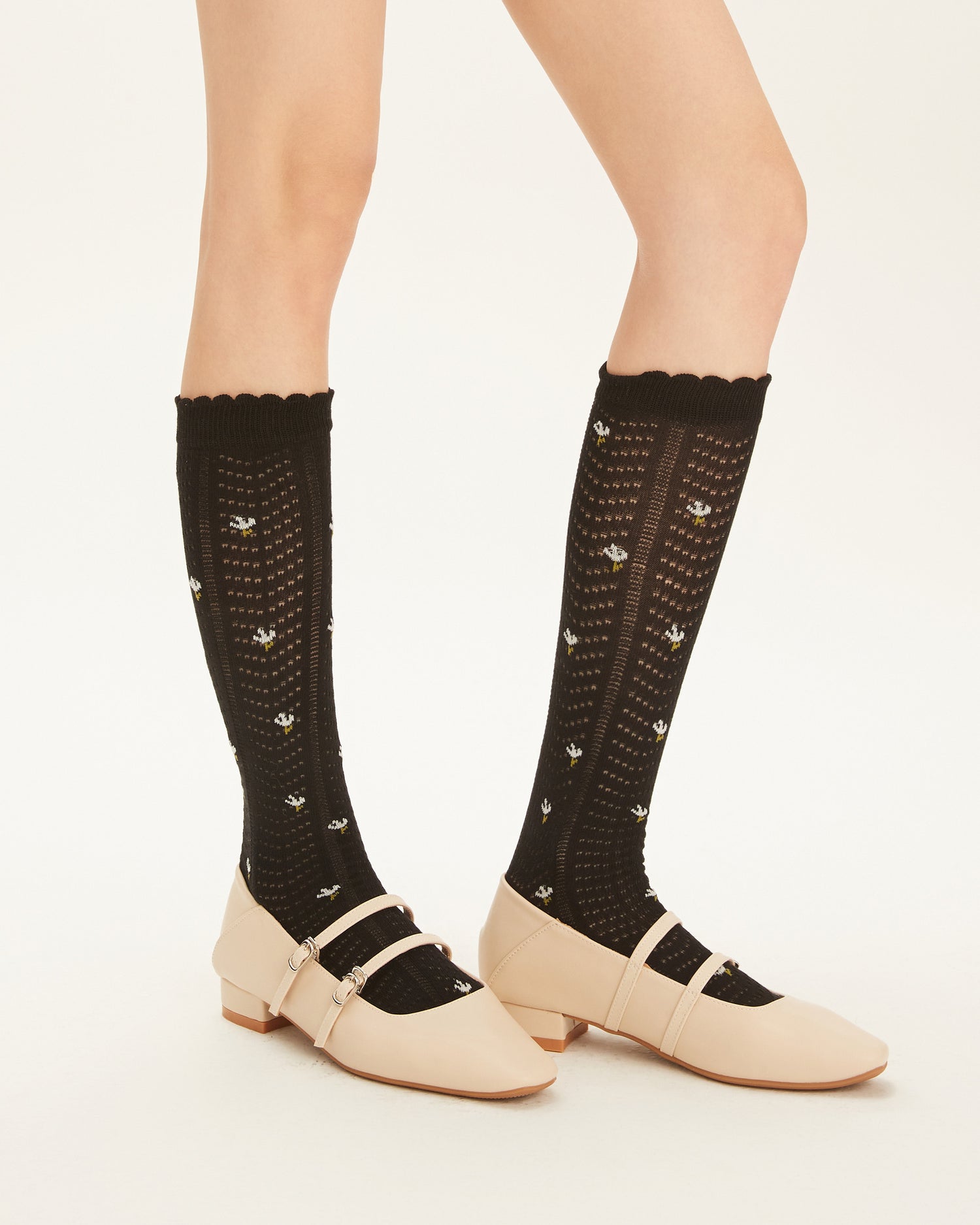 Women's Retro Floral Fishbone Pattern Knee-High Socks