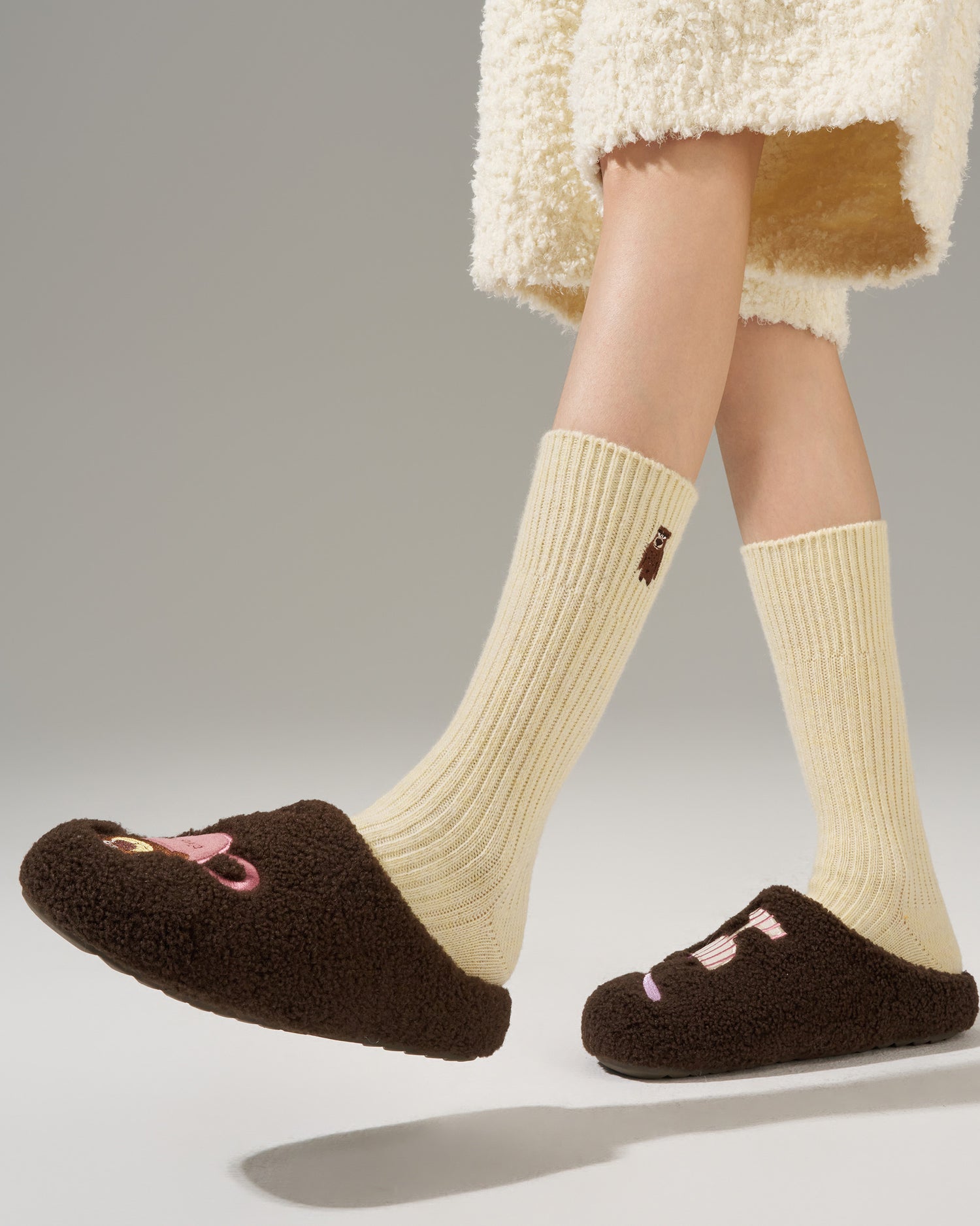 Women’s Winter Cartoon Animal Embroidered Mid-Calf Socks