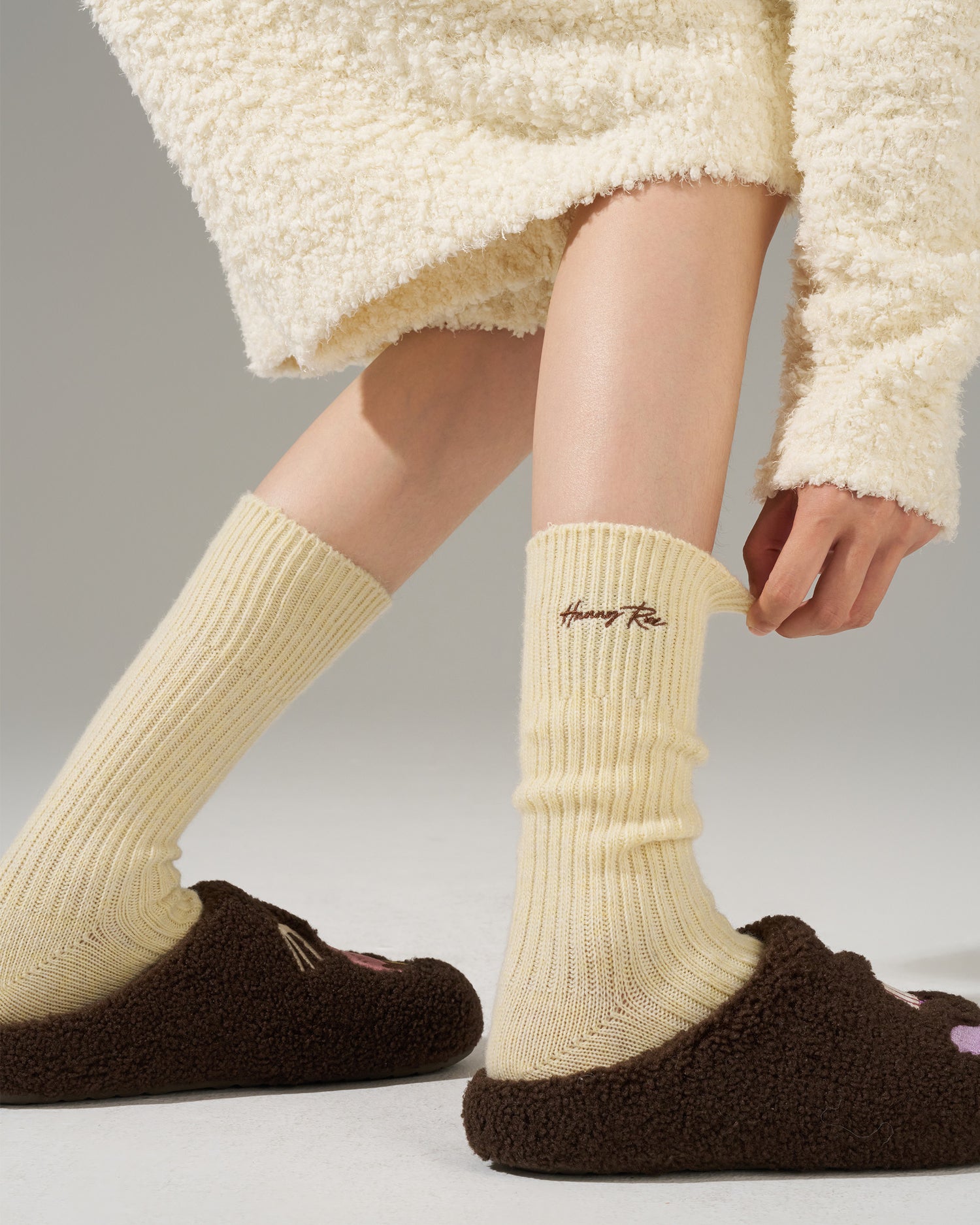 Women’s Winter Cartoon Animal Embroidered Mid-Calf Socks