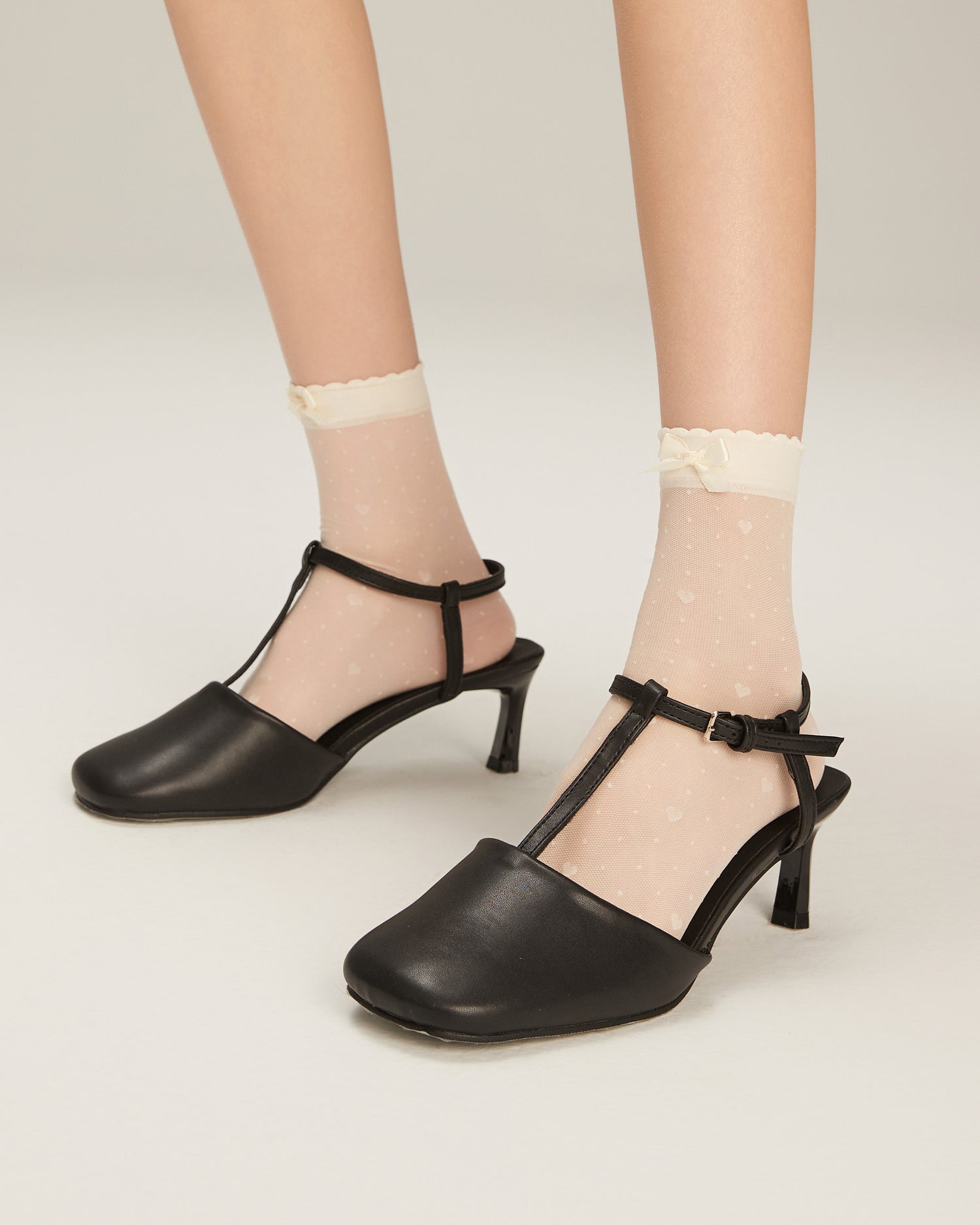 Women's Bow Heart Polka Dot Jacquard Ankle Socks