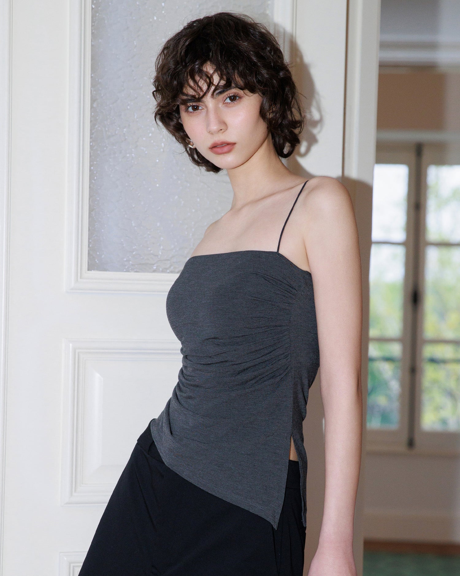 Slimming Ruched Split Cami with Built-in Bra Wireless