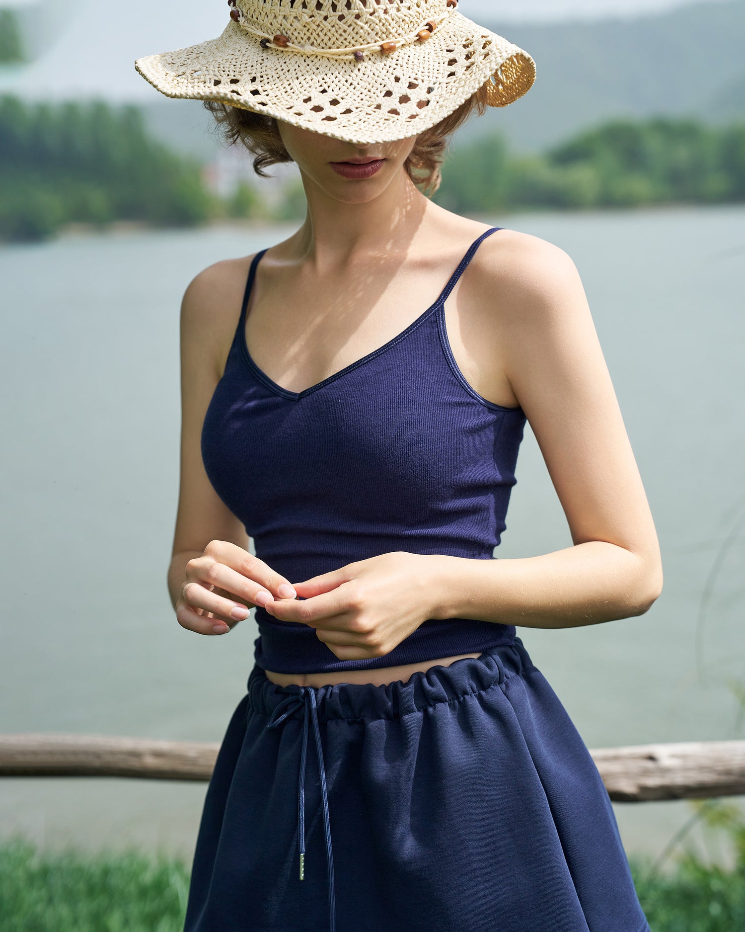 Ribbed V-Neck Backless Camisole with Bra