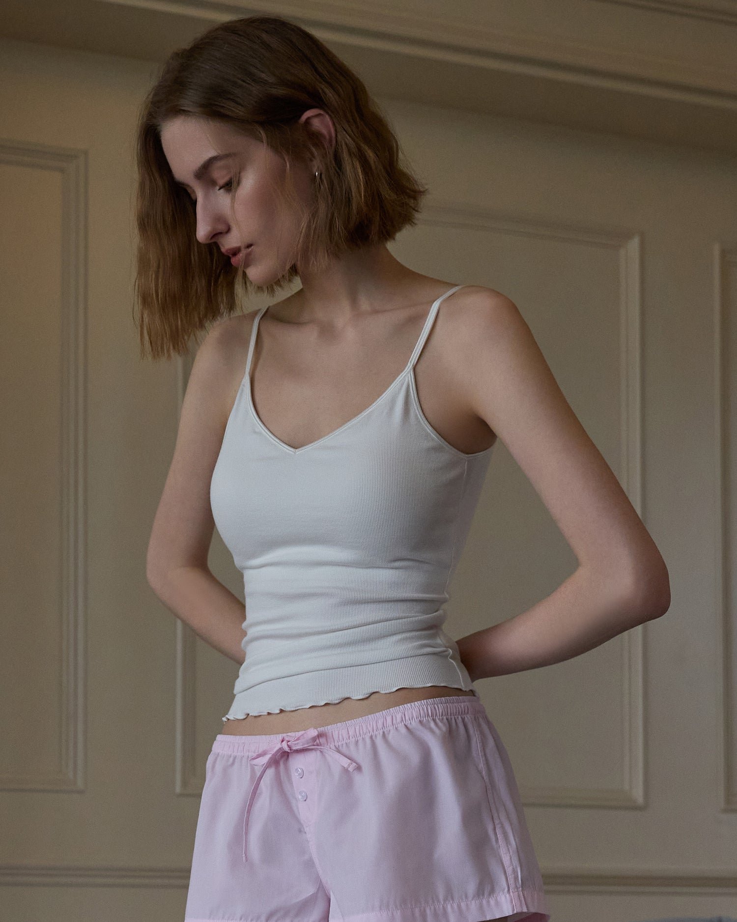 Ribbed V-Neck Backless Camisole with Bra