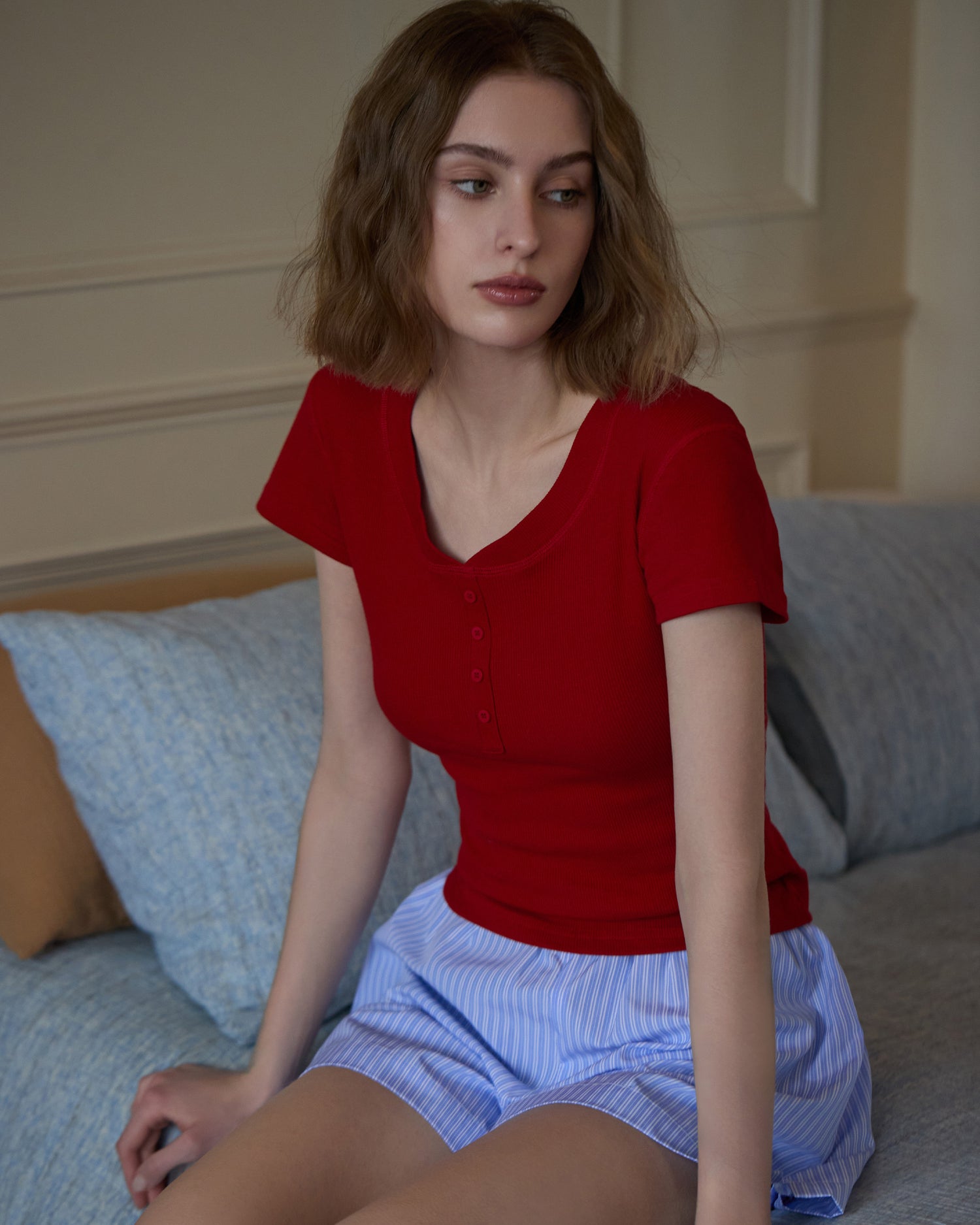 Women's V-Neck Button T-Shirt