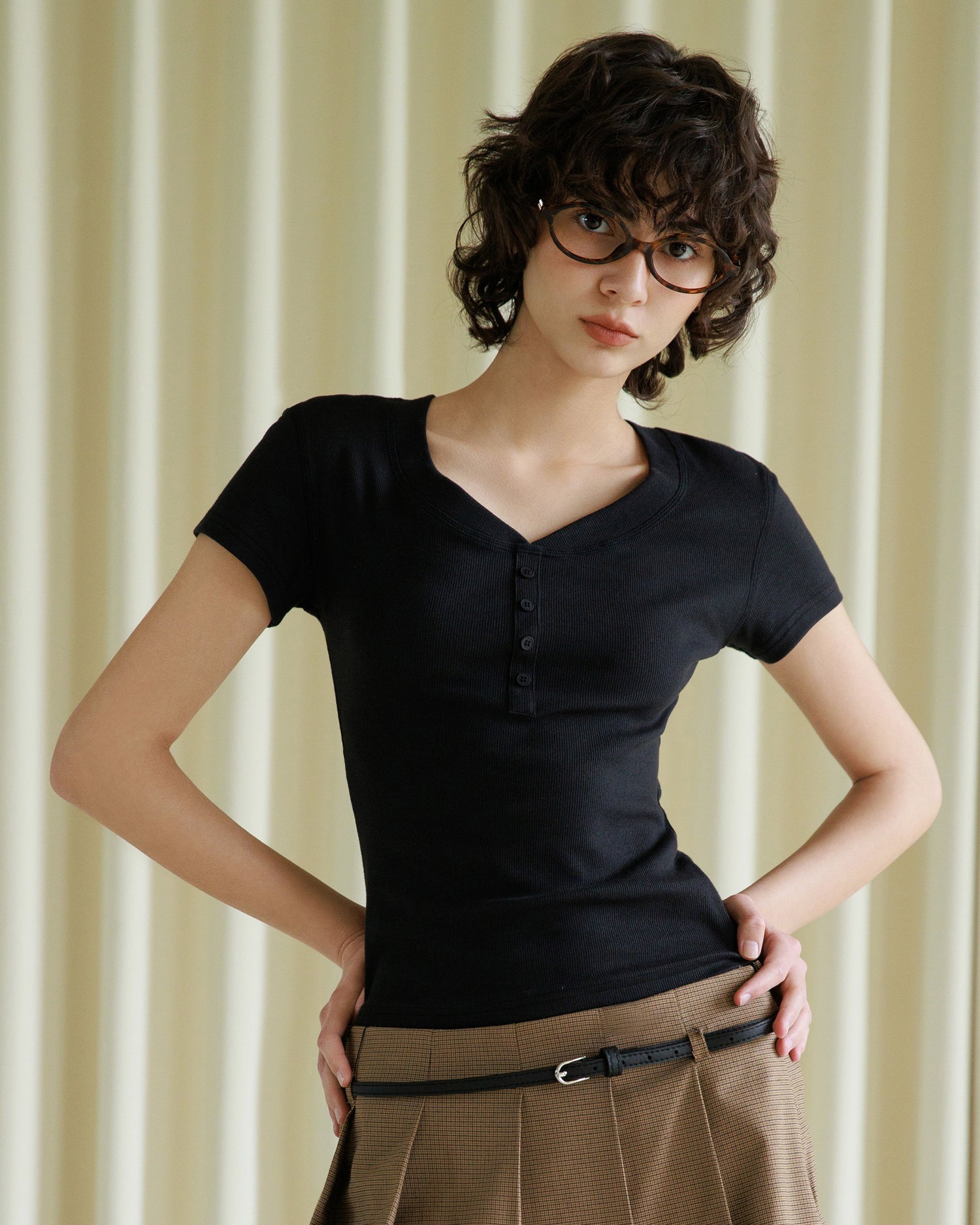 Women's V-Neck Button T-Shirt