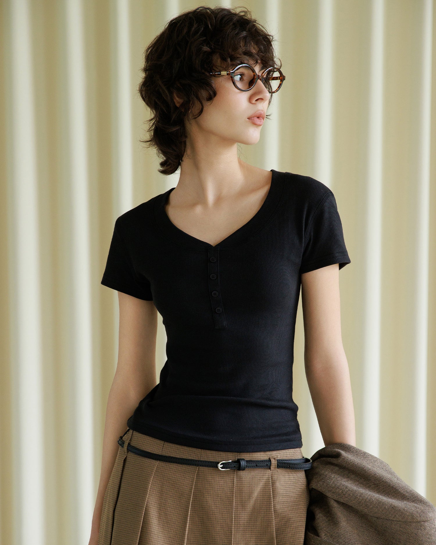 Women's V-Neck Button T-Shirt