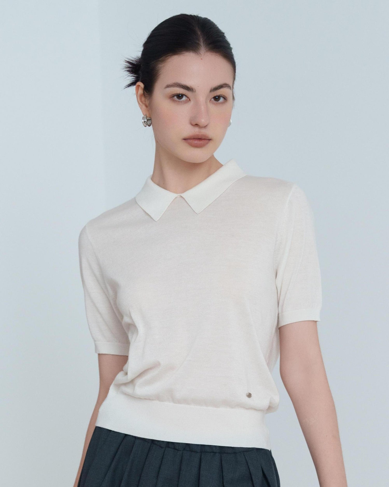 Silk Wool Blend Lightweight Polo Knit T-Shirt