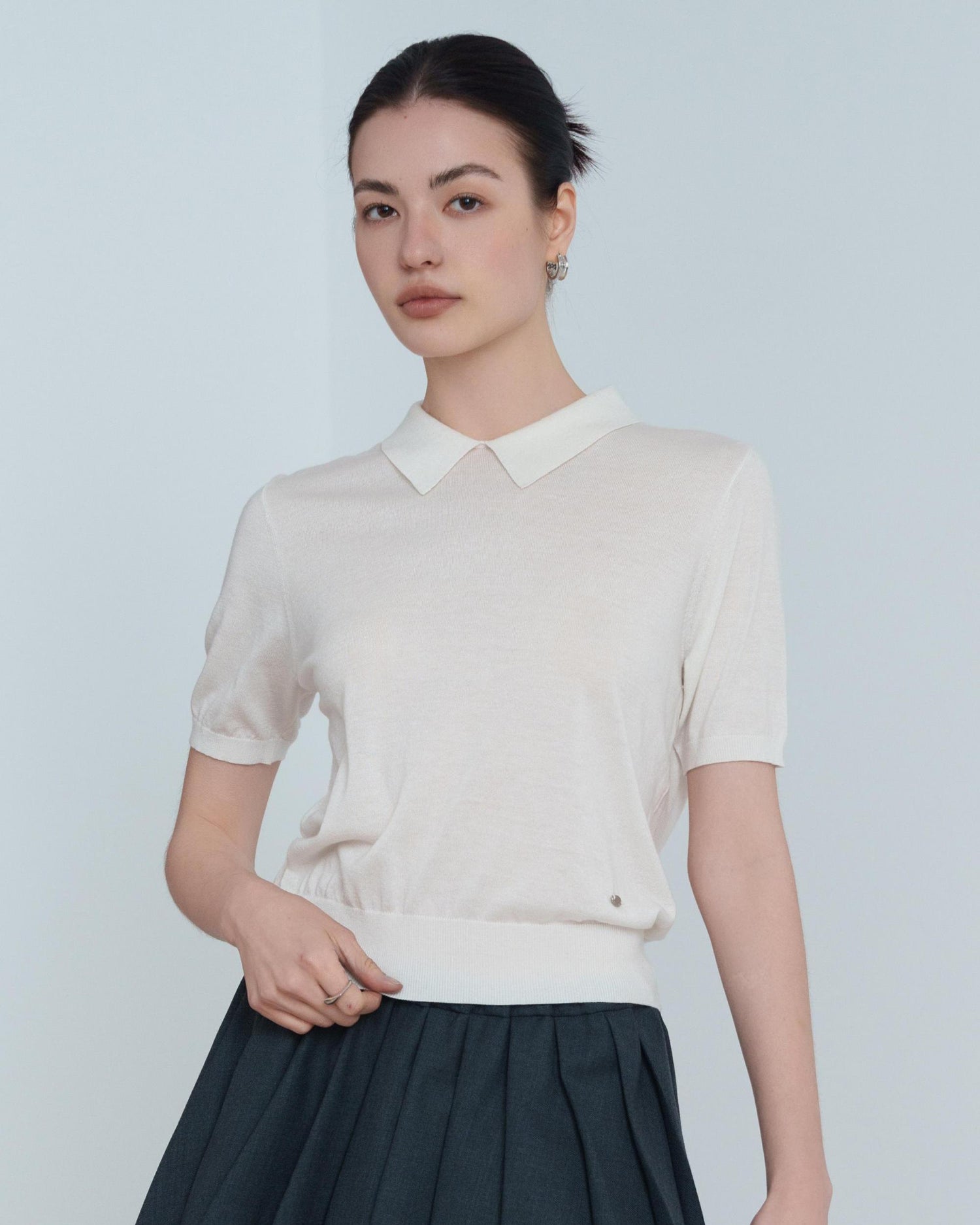 Silk Wool Blend Lightweight Polo Knit T-Shirt