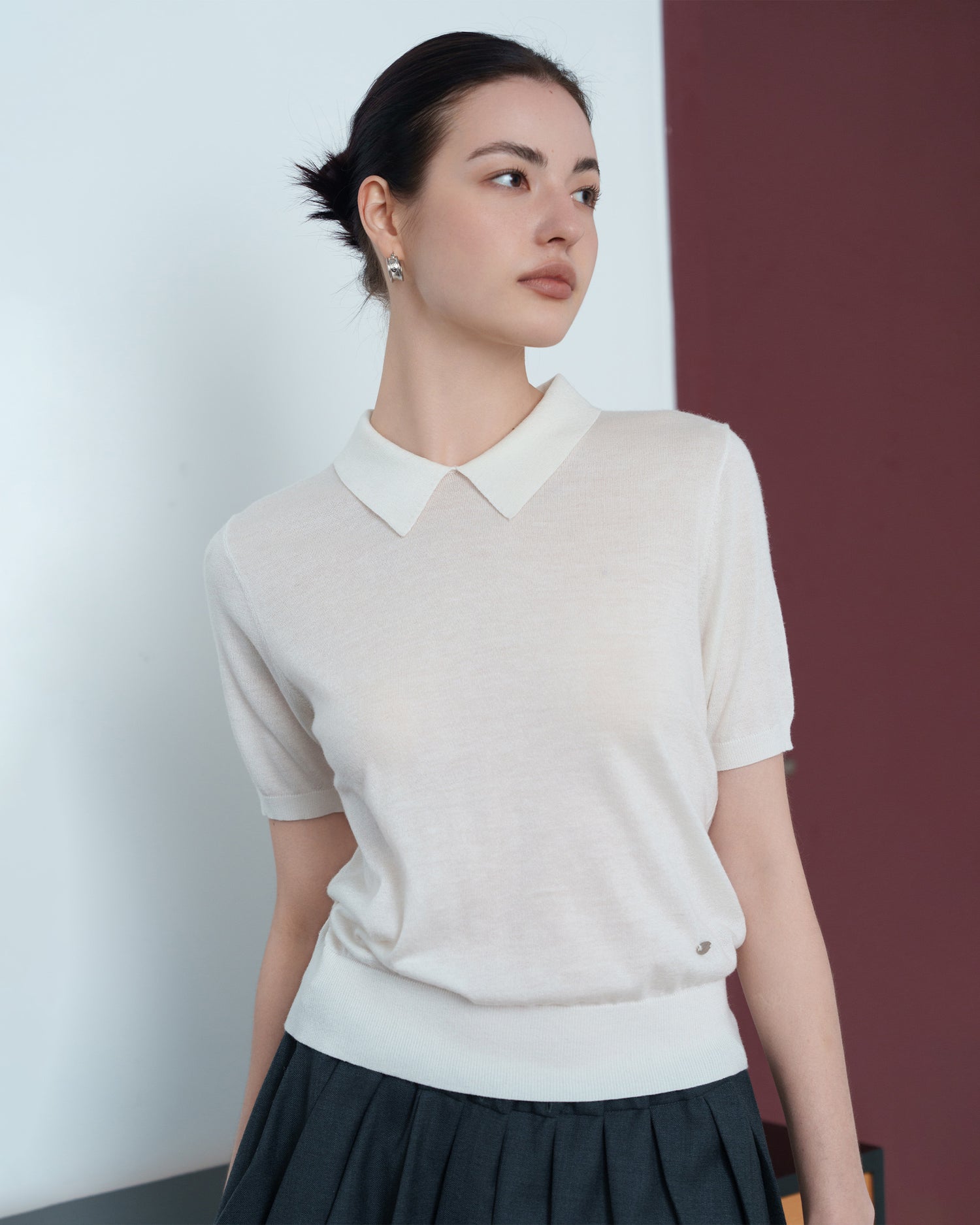 Silk Wool Blend Lightweight Polo Knit T-Shirt