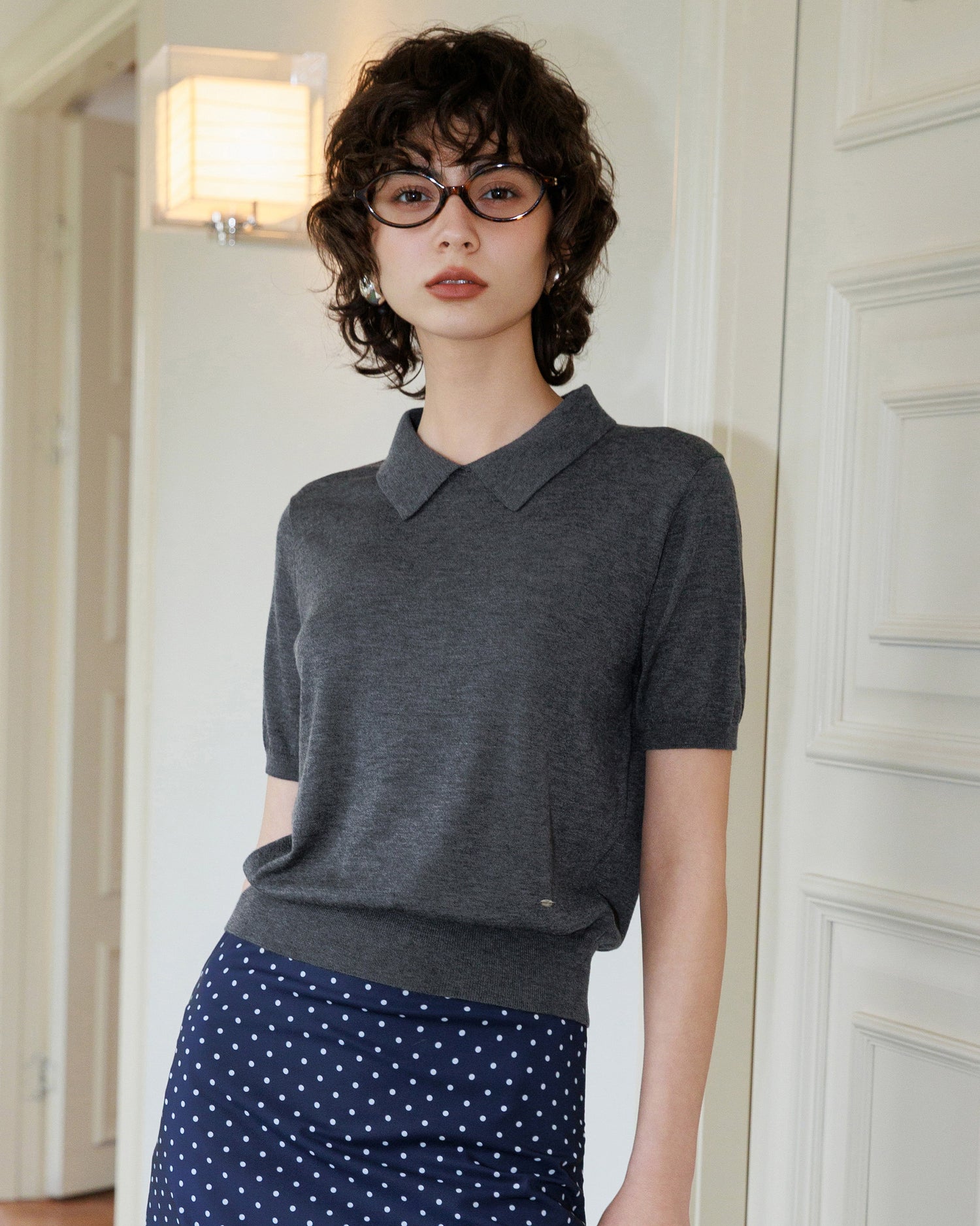 Silk Wool Blend Lightweight Polo Knit T-Shirt