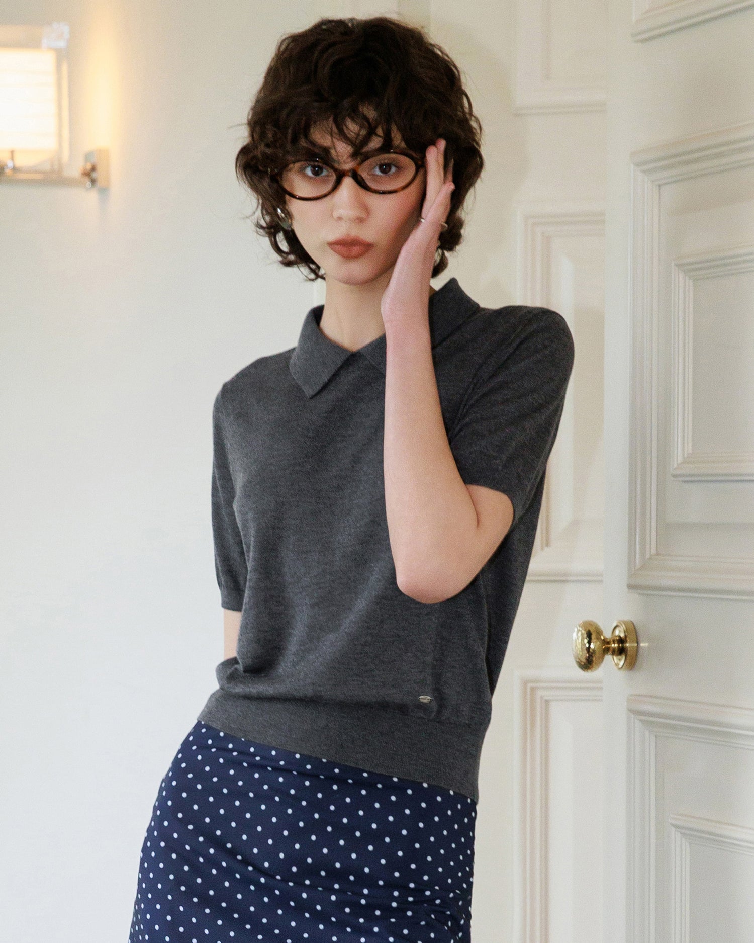 Silk Wool Blend Lightweight Polo Knit T-Shirt