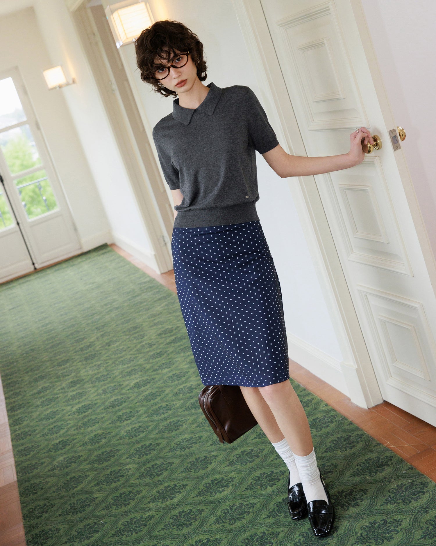 Silk Wool Blend Lightweight Polo Knit T-Shirt