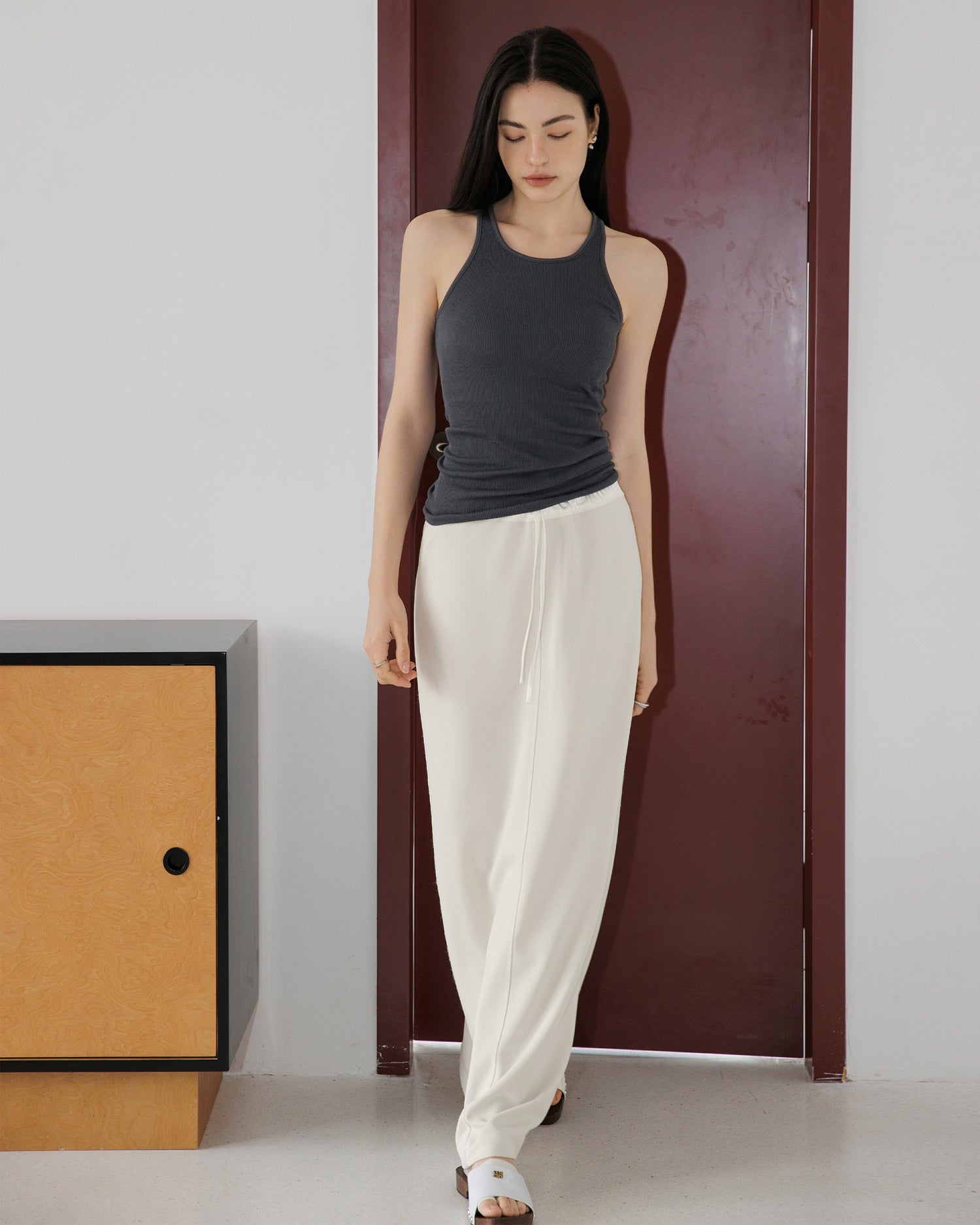 Modal High-Waisted Slim Fit Slit Midi Skirt