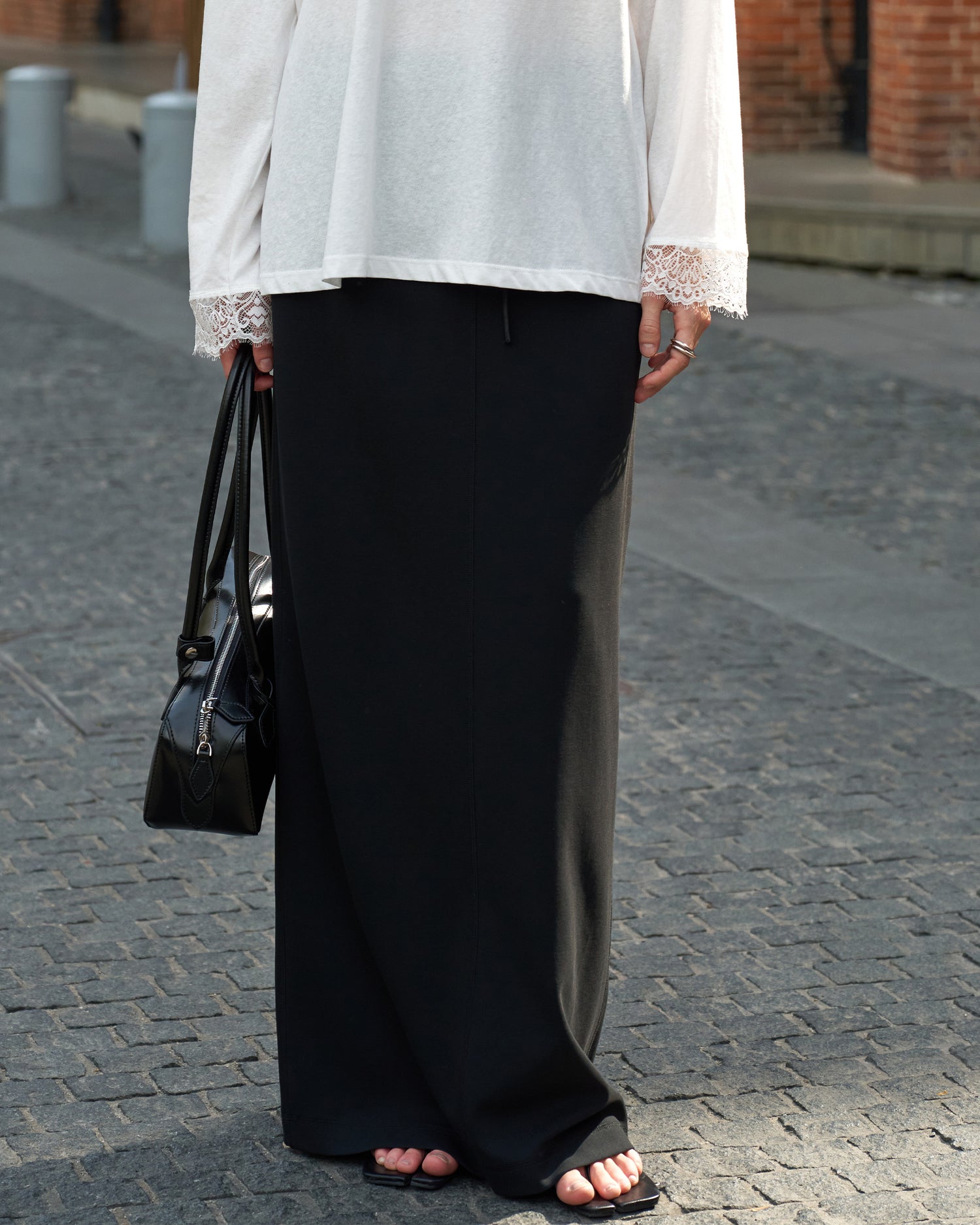 Modal High-Waisted Slim Fit Slit Midi Skirt