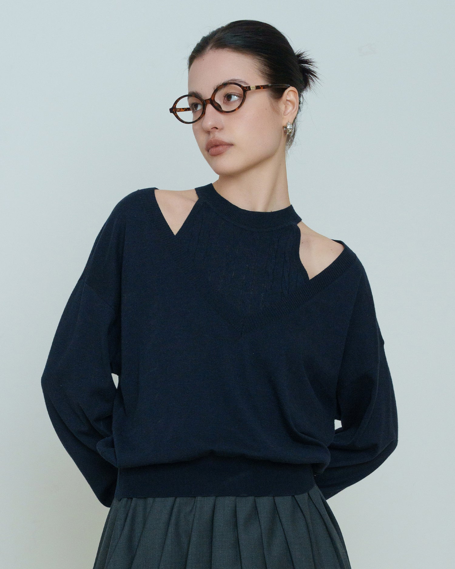 Silk Blend Deep V-Neck Knit Pullover