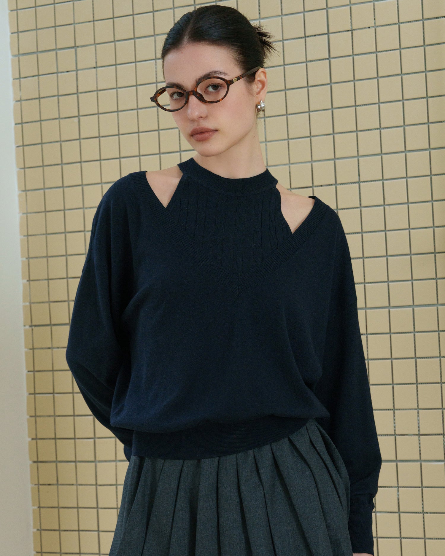 Silk Blend Deep V-Neck Knit Pullover