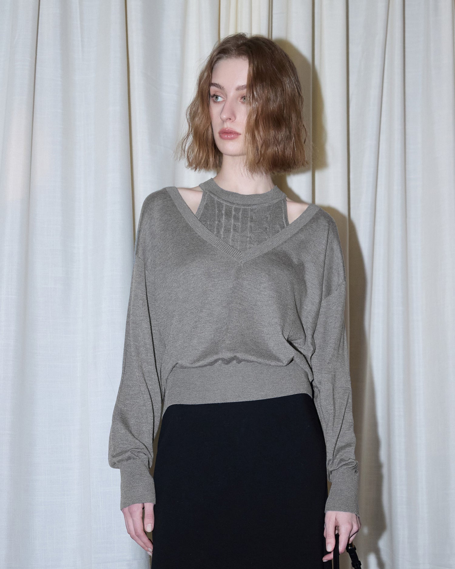 Silk Blend Deep V-Neck Knit Pullover