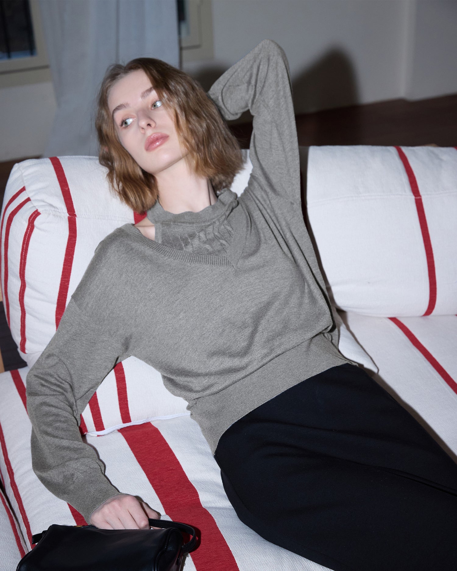 Silk Blend Deep V-Neck Knit Pullover