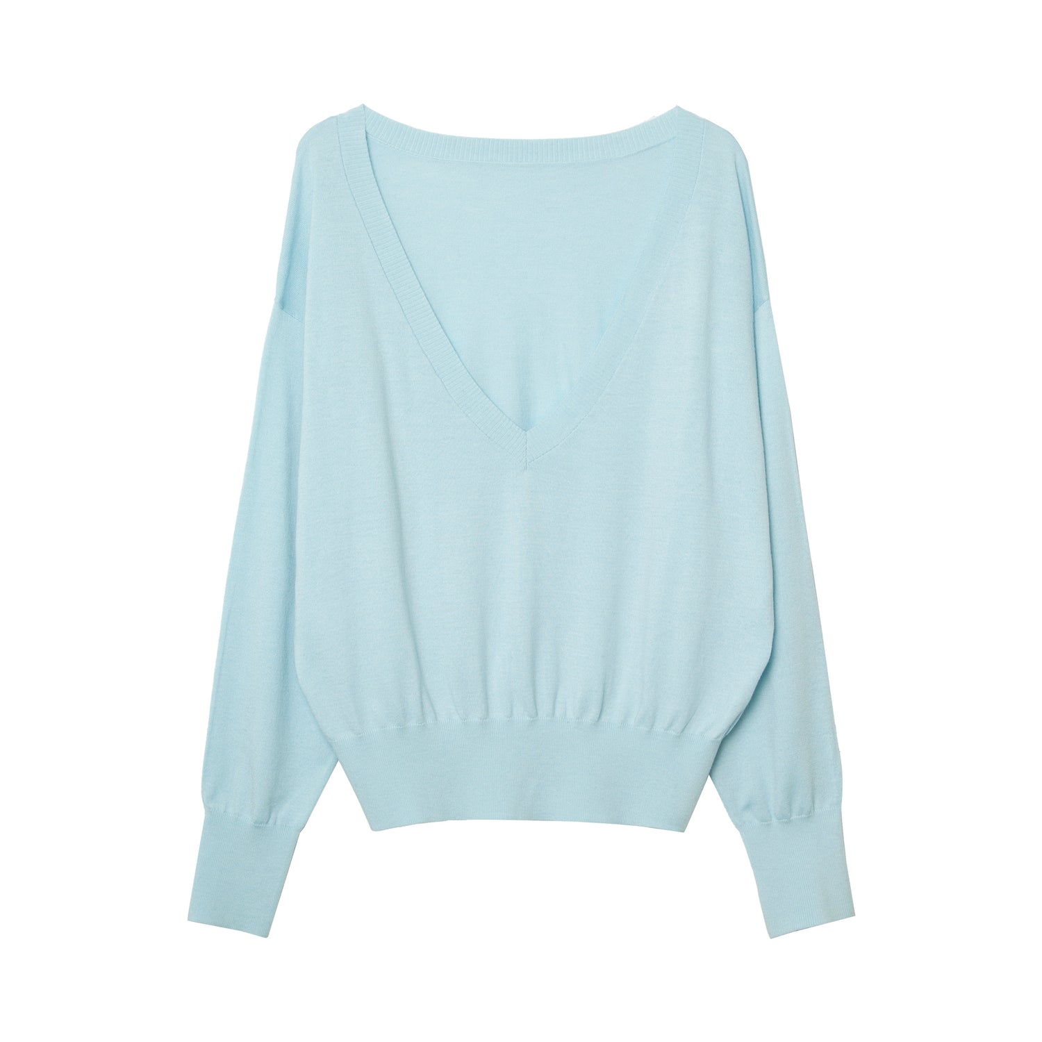 Silk Blend Deep V-Neck Knit Pullover