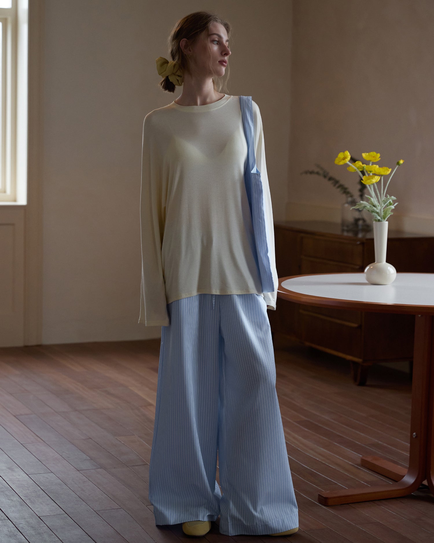 Women's Lightweight Striped Wide-Leg Pants