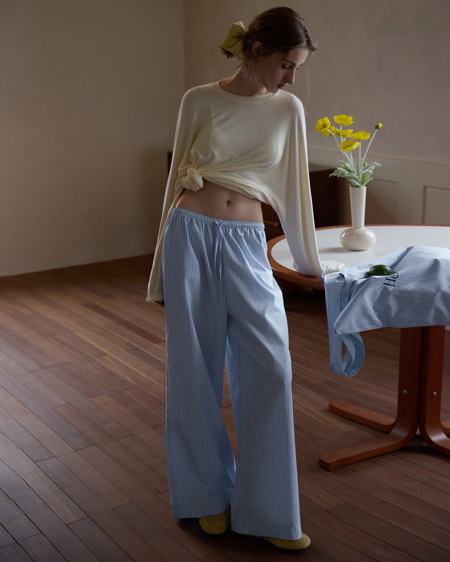 Women's Lightweight Striped Wide-Leg Pants