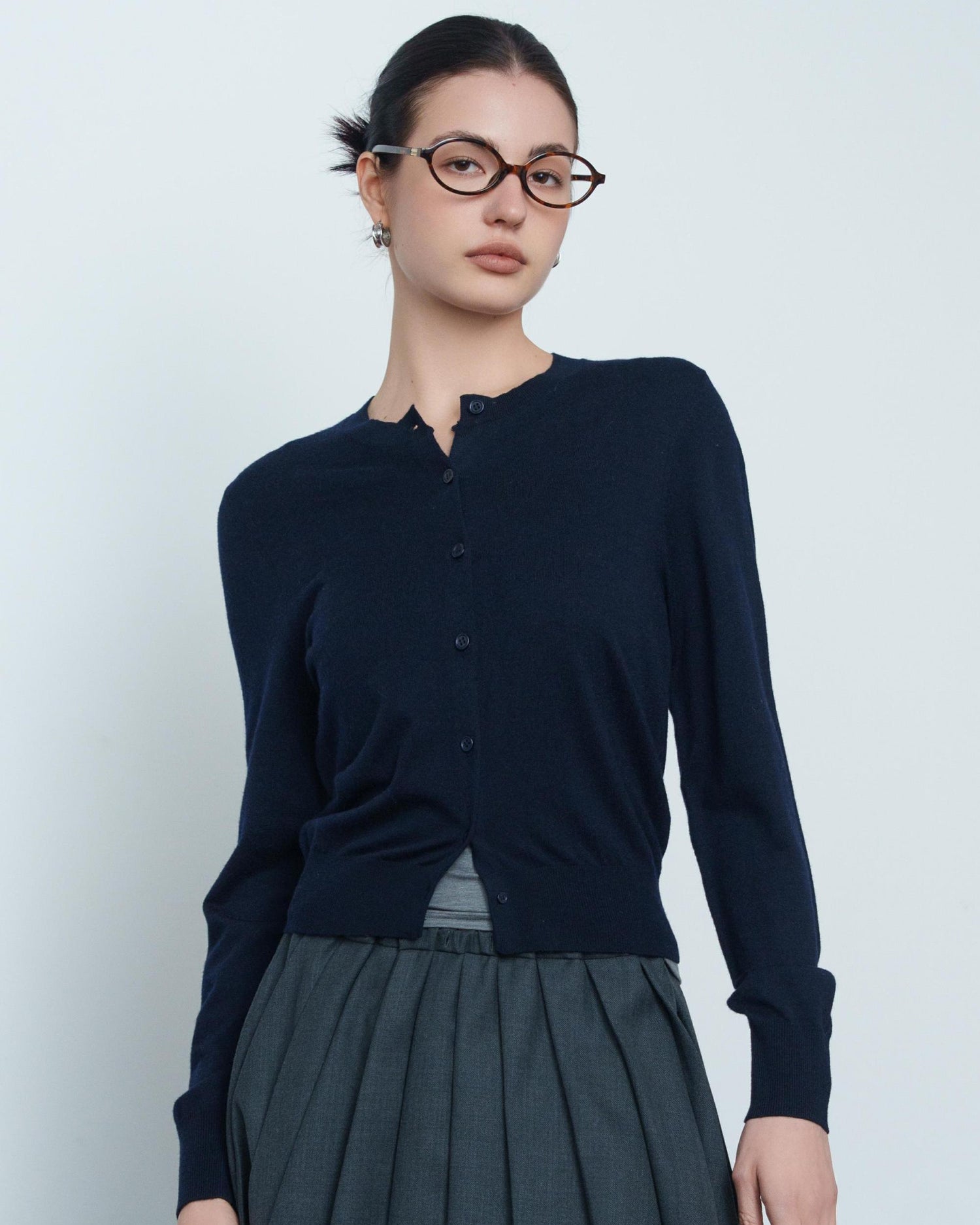 Silk Wool Blend Long Sleeve Cardigan