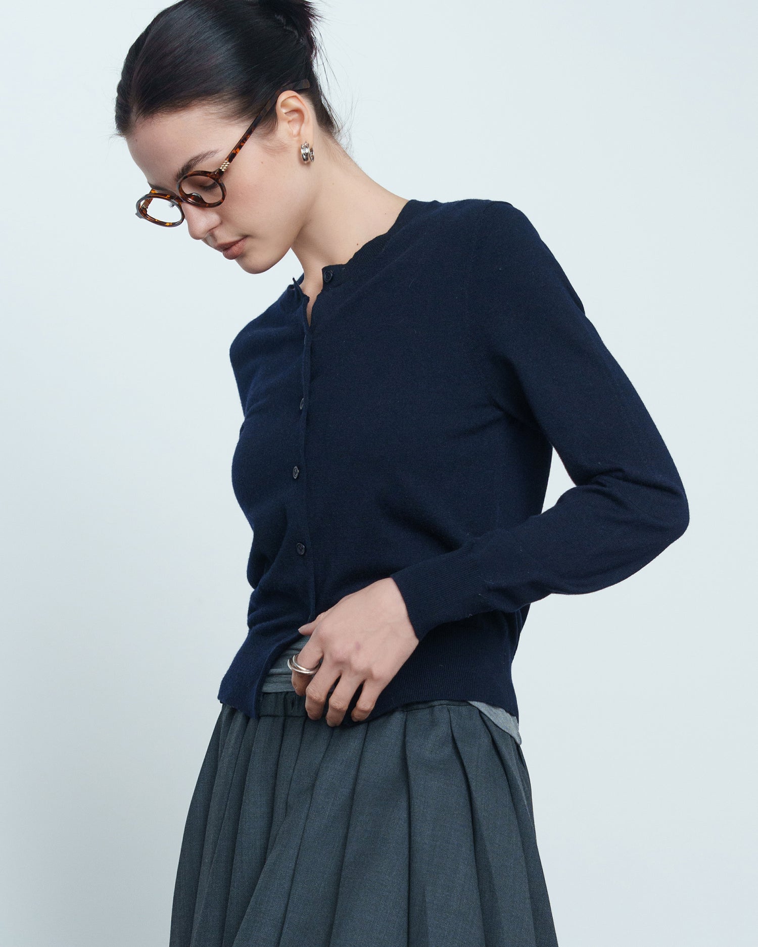 Silk Wool Blend Long Sleeve Cardigan