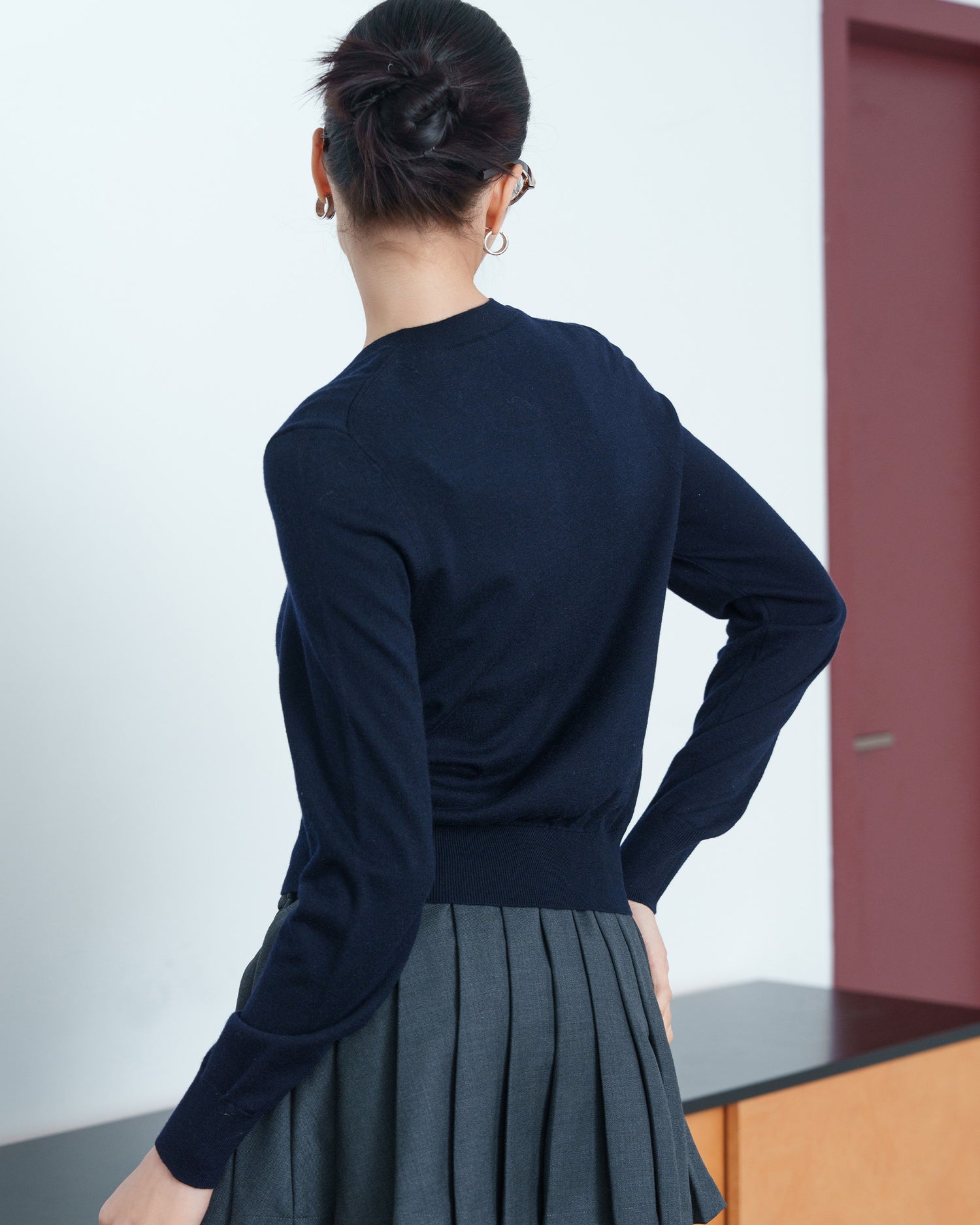 Silk Wool Blend Long Sleeve Cardigan