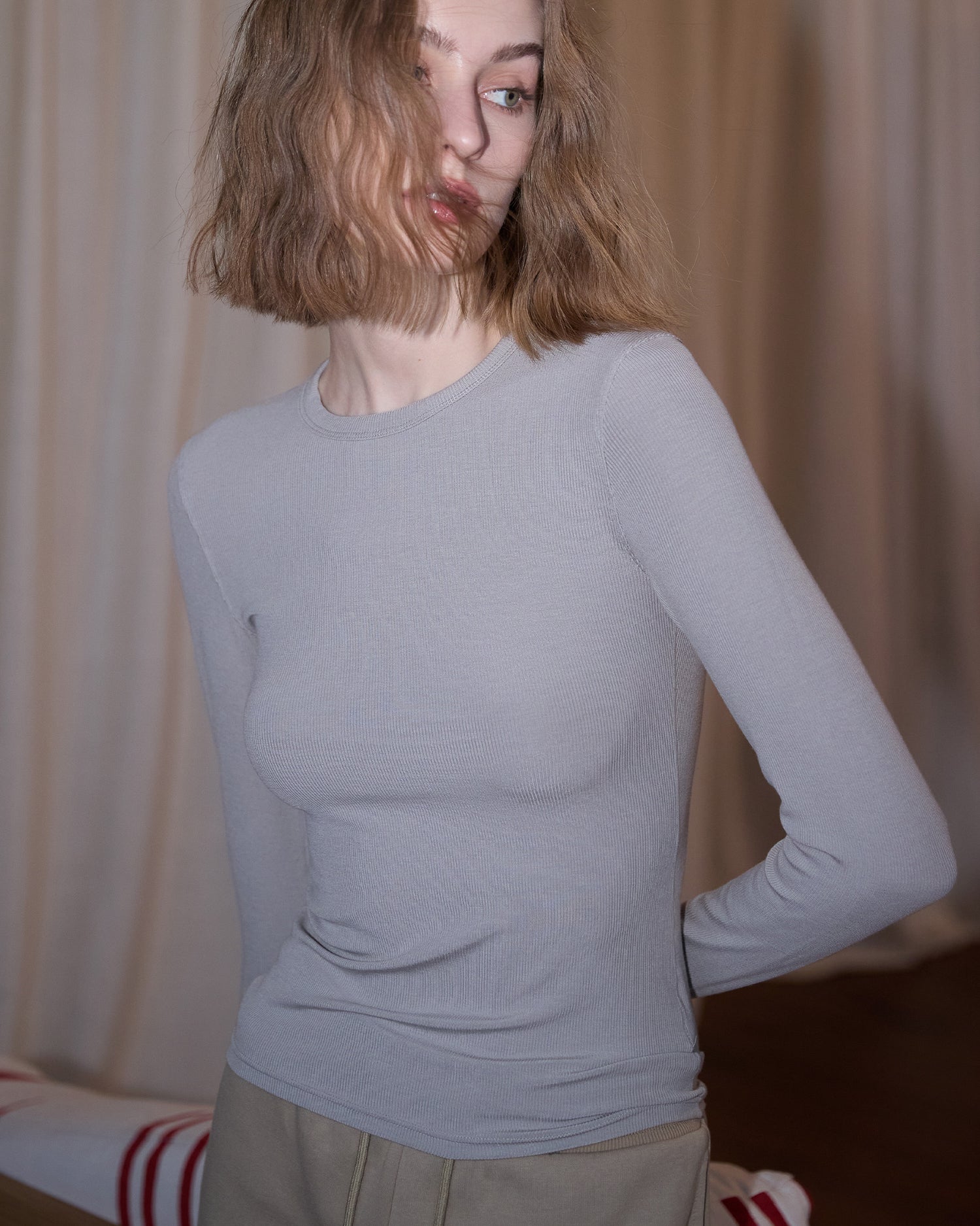 Women's Silk Ribbed Long Sleeve Top