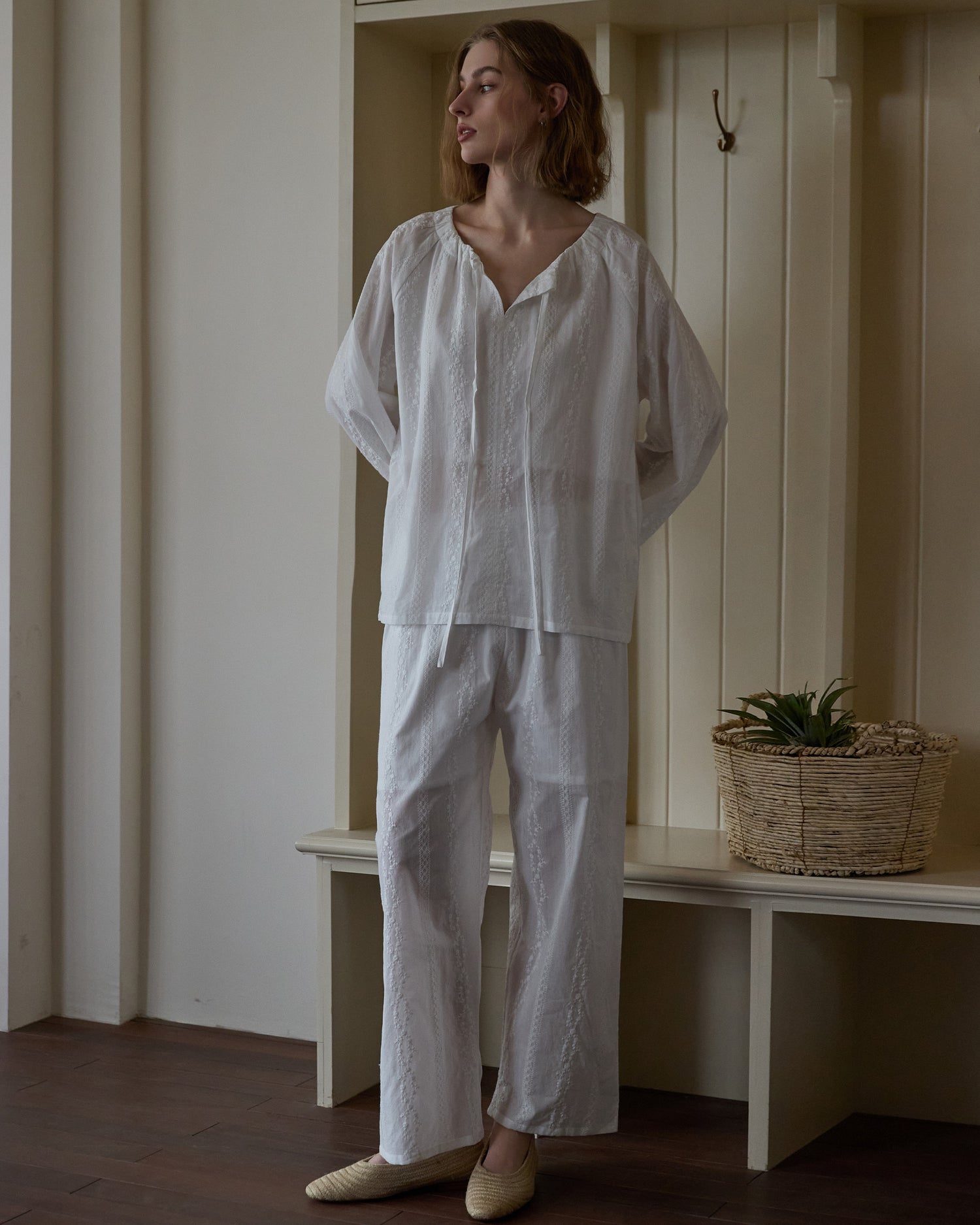 Women's Embroidered Cotton Loungewear Set with Padded Cups