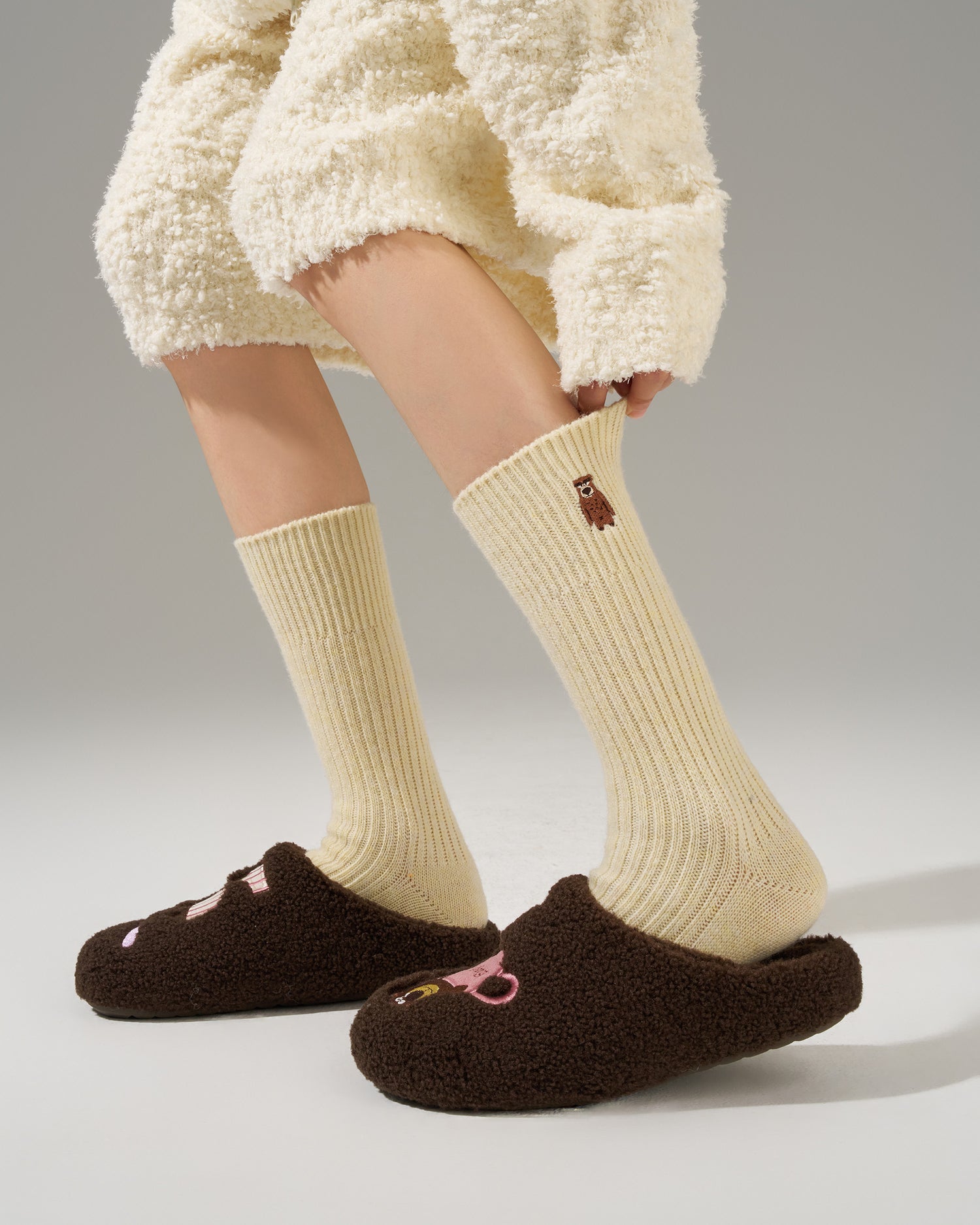 Women’s Winter Cartoon Animal Embroidered Mid-Calf Socks