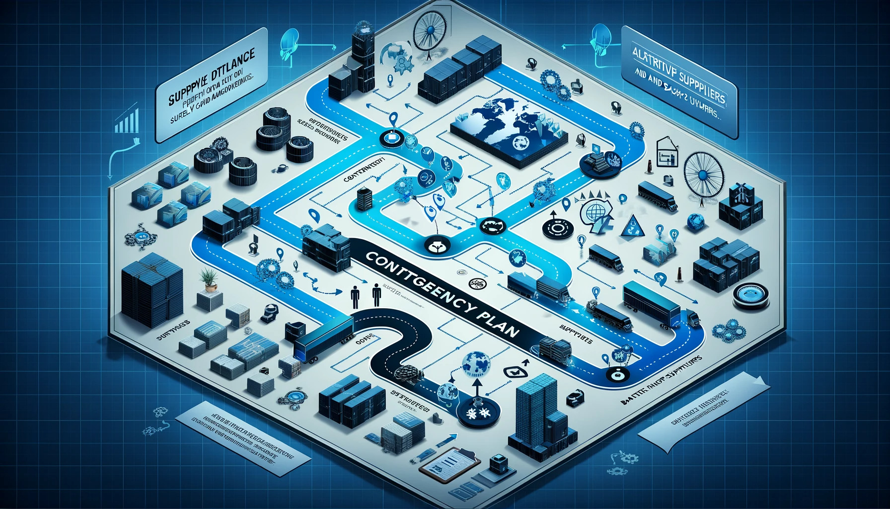 A-visual-of-a-contingency-plan-layout-highlighting-alternate-routes-and-backup-suppliers